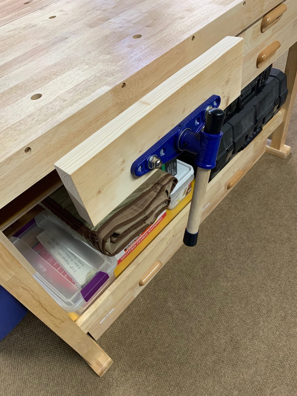 Yost Vises F9WW Front Vise | 9 Inch Woodworking Vise with guide bars | Blue customer photo 2