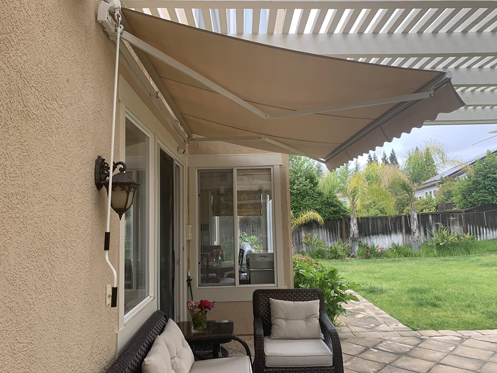 Diensweek 12'x10' Patio Awning Retractable, Fully Assembled Manual Commercial Grade - Quality 100% 280G Ployester Window Door Sunshade Shelter - Deck Canopy Balcony P100 Series (12'x10', Beige) customer photo 2