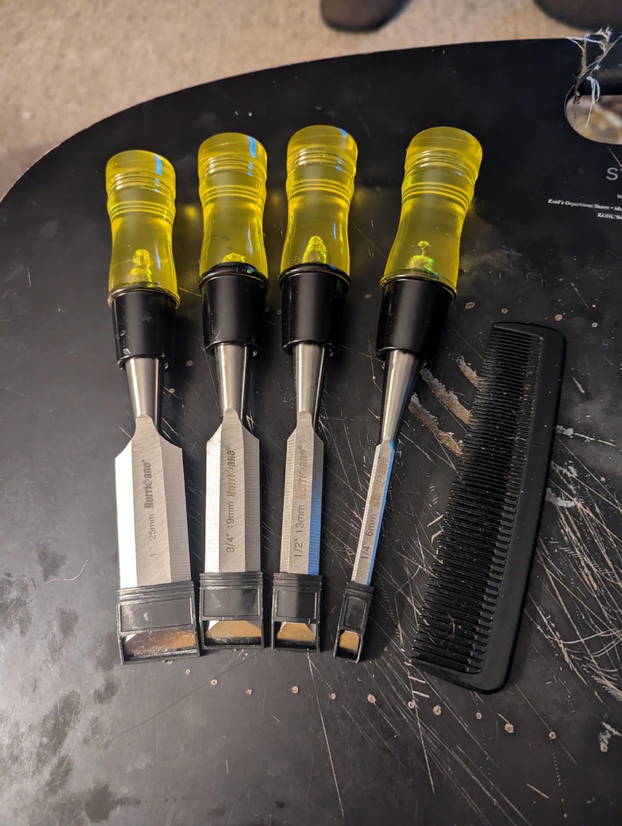 HURRICANE 4 Piece Wood Chisel Set for Woodworking. CR-V Steel Beveled Edge Blades with Safety Caps. Durable PVC High Impact Handle, for Precision Carving & DIY Projects (1/4