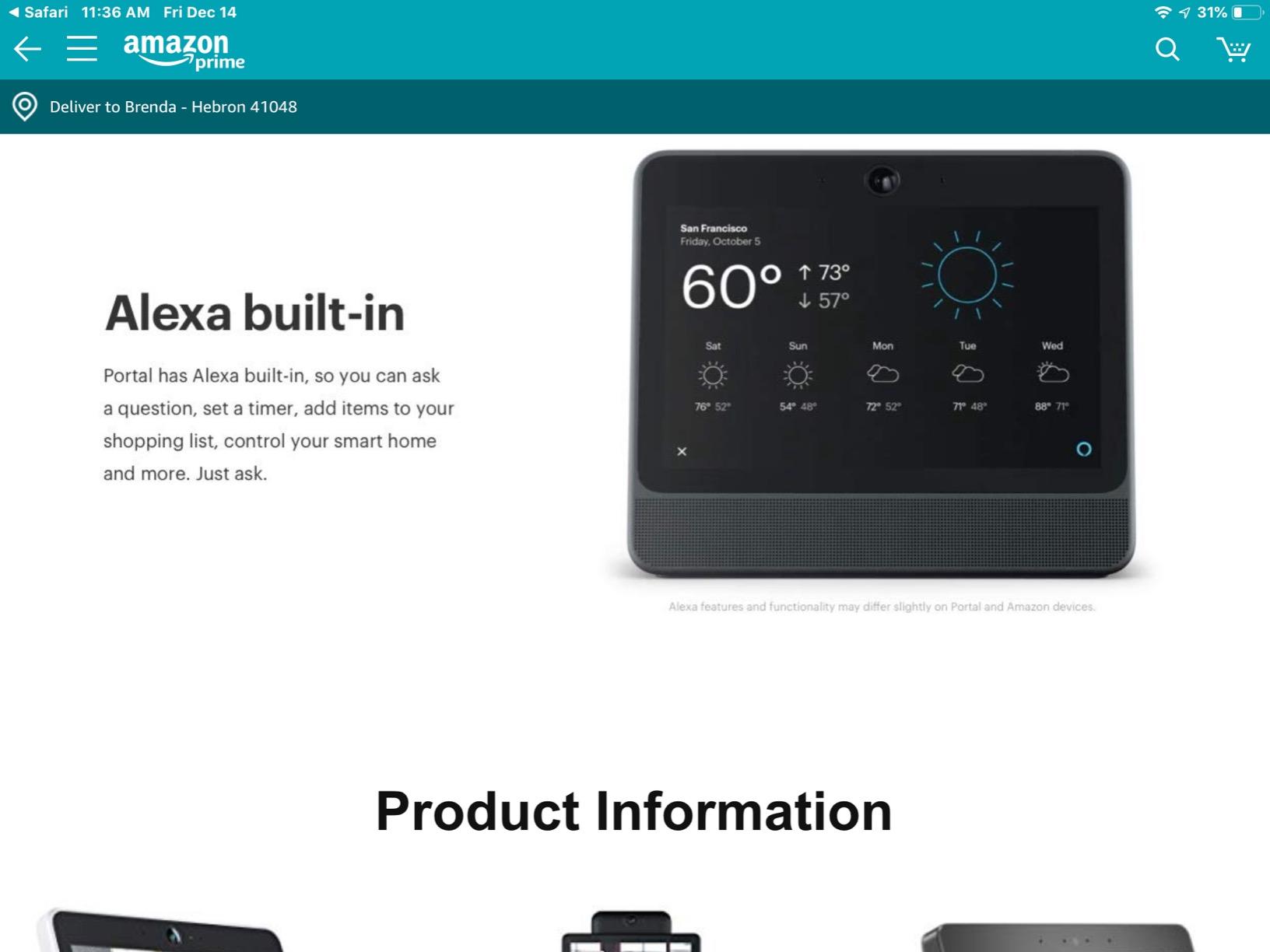 Portal from Facebook. Smart, Hands-Free Video Calling with Alexa Built-in (Gen 1) customer photo 2