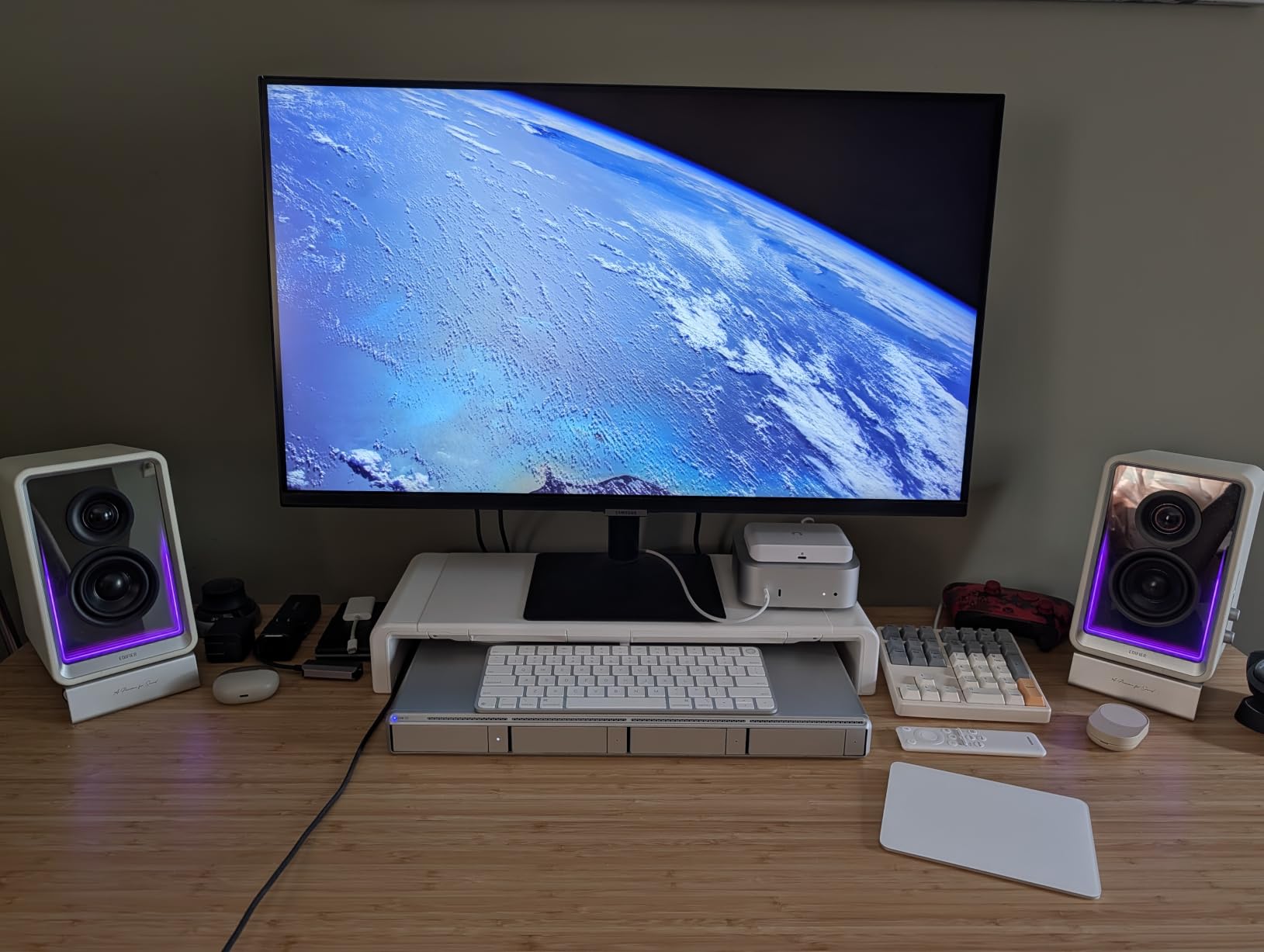 Monitor Stand Riser, Klearlook Foldable, Height Adjustable Computer Stand, Desk Shelf Riser with Storage Drawer &Tablet Phone Stand for Desktop, Laptop (White) customer photo 2