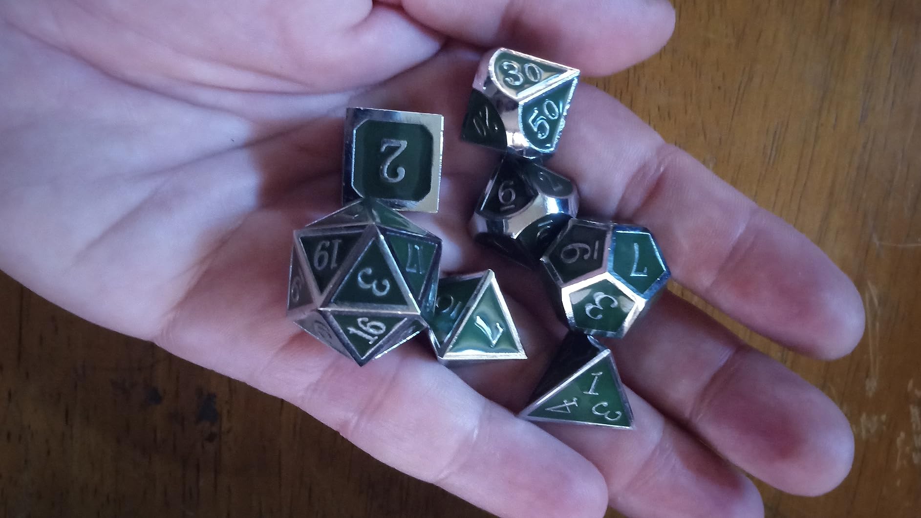 Haxtec Metal DND Dice Set, 7 Pcs Antique Polyhedral Dice for Table Games | Silver D&D Dice with Leather Bag, Compatible with Dungeons and Dragons, Ancient Heavy Metallic, TTRPG Gifts for DND Lovers customer photo 2