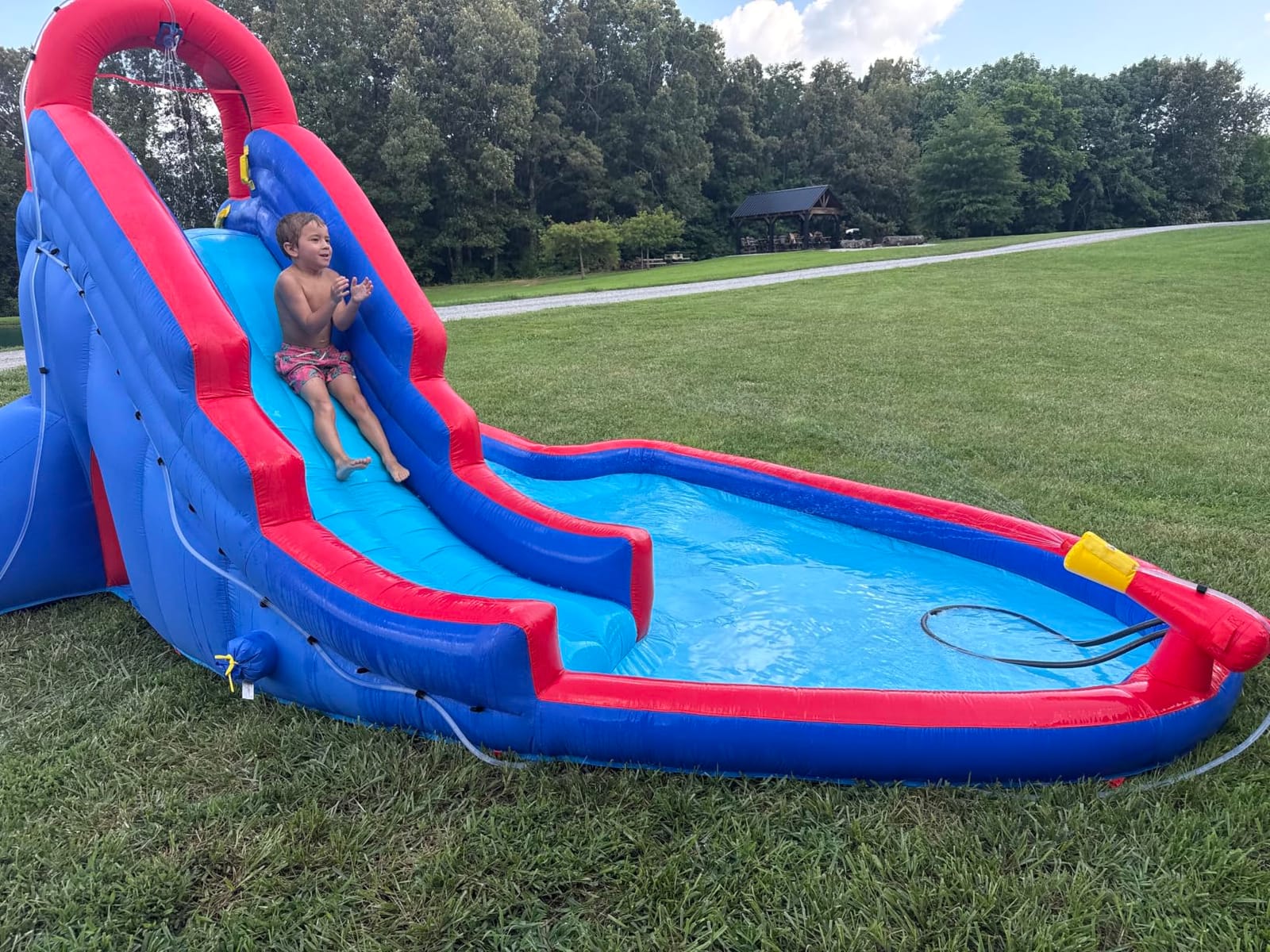 Sunny & Fun Deluxe Inflatable Water Slide Park with Climbing wall & Tunnel customer photo 2