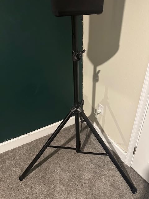Amazon Basics Adjustable Height Tripod Speaker Stand, Sturdy Steel, Holds up to 99.2 lbs, 52