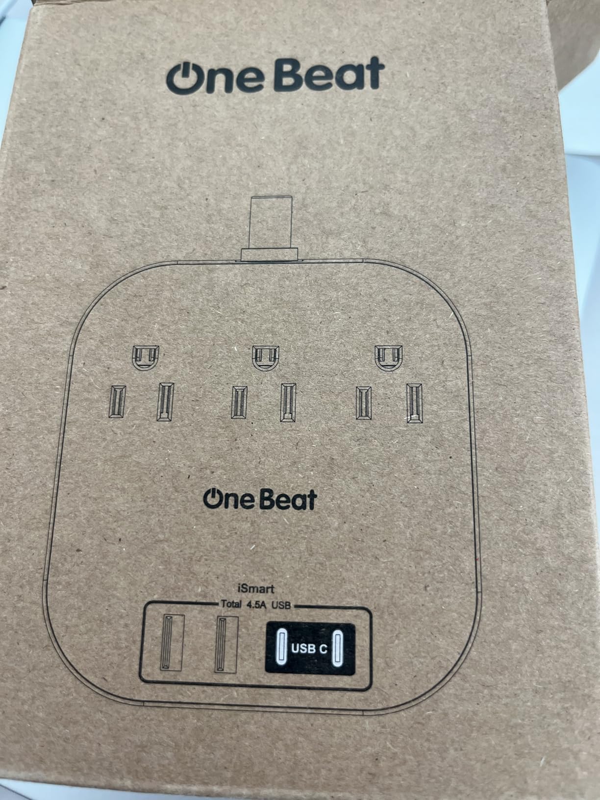 One Beat Power Strip with USB C, 3 Outlets 4 USB Ports (22.5W/4.5A), 6ft customer photo 2