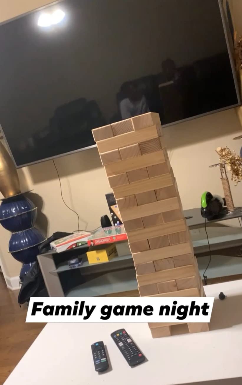 Giant Tumbling Timber Toy - Jumbo JR. Wooden Blocks Floor Game for Kids and Adults, 56 Pieces, Premium Pine Wood, Carry Bag - Grows from 2-feet to Over 4-feet While Playing, Life Size Yard Tower Game customer photo 1