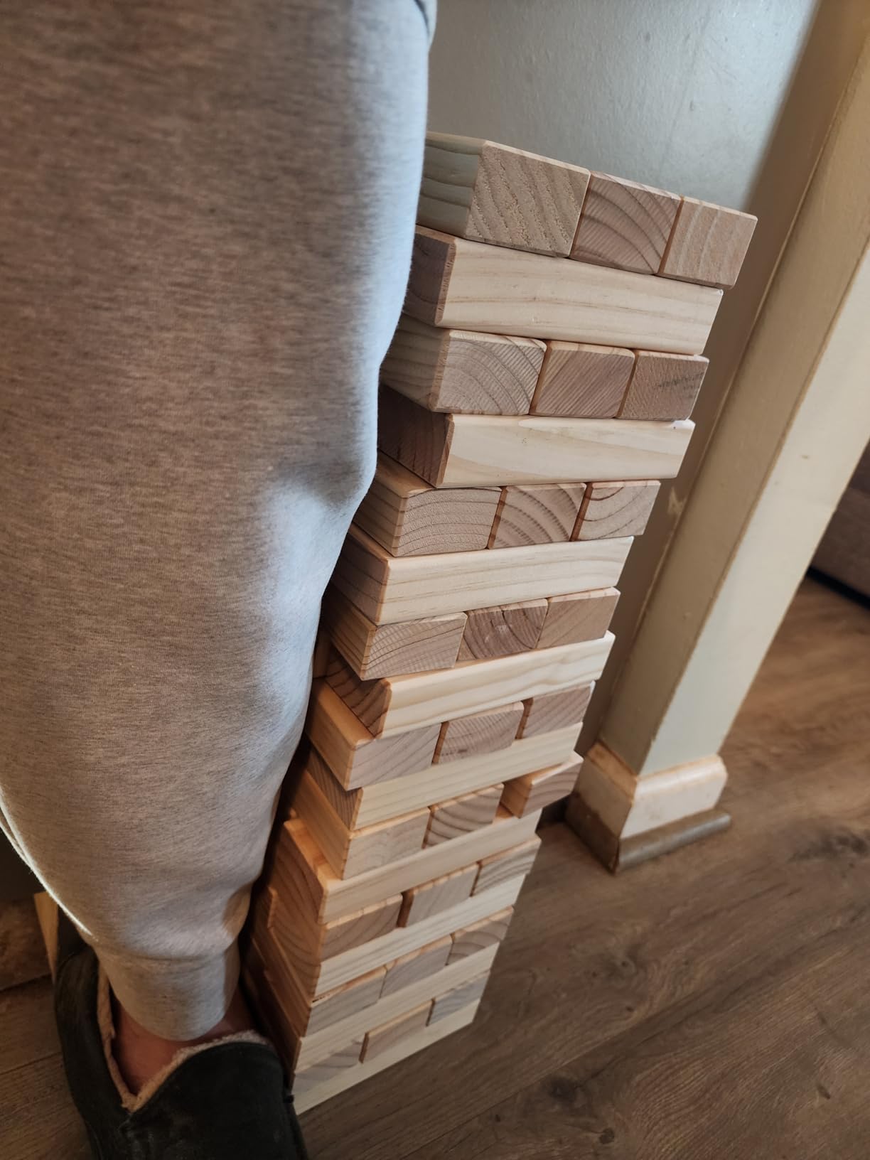 Giant Tumbling Timber Toy - Jumbo JR. Wooden Blocks Floor Game for Kids and Adults, 56 Pieces, Premium Pine Wood, Carry Bag - Grows from 2-feet to Over 4-feet While Playing, Life Size Yard Tower Game customer photo 2