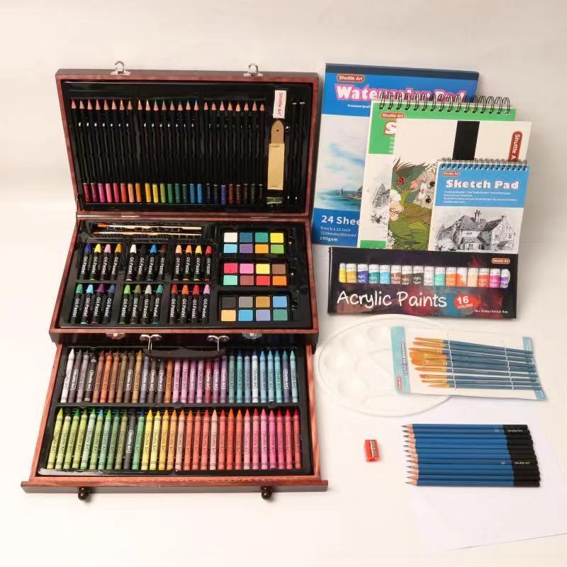 Shuttle Art 149 Piece Deluxe Art Set, Art Supplies in Wooden Case, Painting Drawing Art Kit with Crayons Colored Pencils Oil Pastels Watercolor Cakes Coloring Book Sketch Pad for Kids Adults customer photo 1
