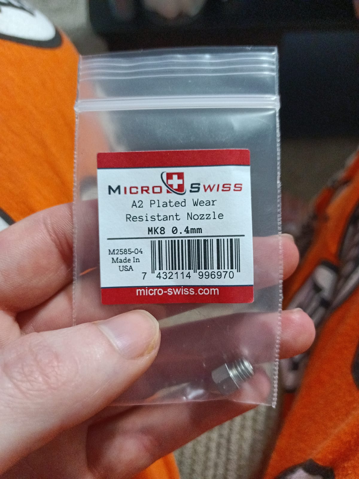 Microswiss MK8 Brass Plated Wear Resistant Nozzle (MakerBot, CraftBot, Creality, CR10, Ender, Tevo Tornado) (Value Pack) customer photo 1