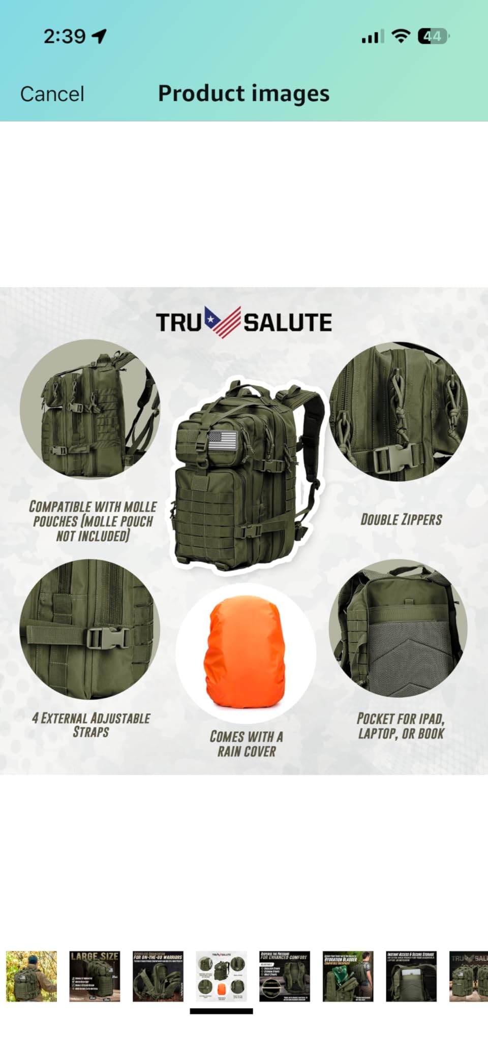 Tru Salute 45L Military Tactical Backpack Large Army 3 Day Assault Pack Molle Bug out Bag Rucksack (Tan) customer photo 2