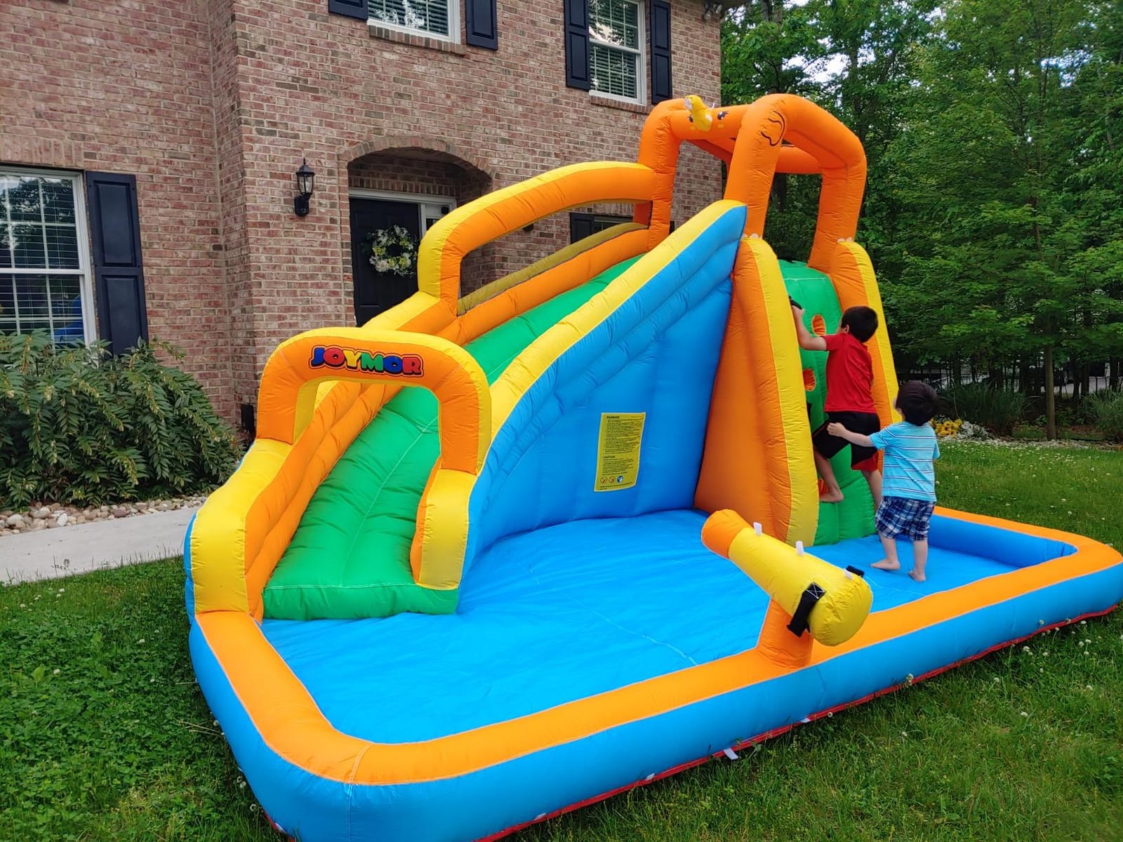 JOYMOR Inflatable Water Slide Park wtih Splash Pool, Climbing Wall, Water Cannon,Blow up Water Slides for Backyard Outdoor Fun Summer Water Plays for Party Birthday Gift (Orange & Yellow) customer photo 1