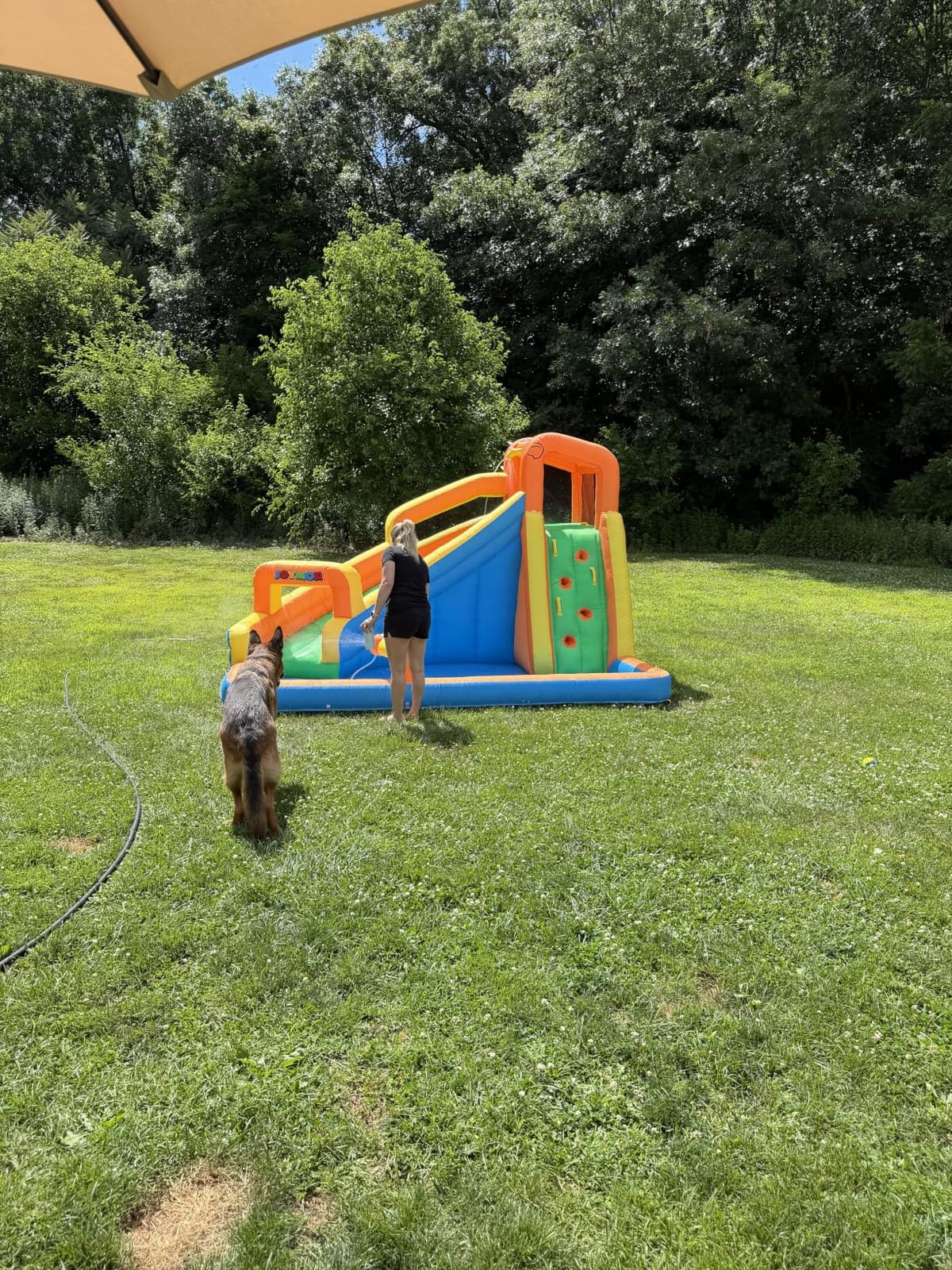 JOYMOR Inflatable Water Slide Park wtih Splash Pool, Climbing Wall, Water Cannon,Blow up Water Slides for Backyard Outdoor Fun Summer Water Plays for Party Birthday Gift (Orange & Yellow) customer photo 2