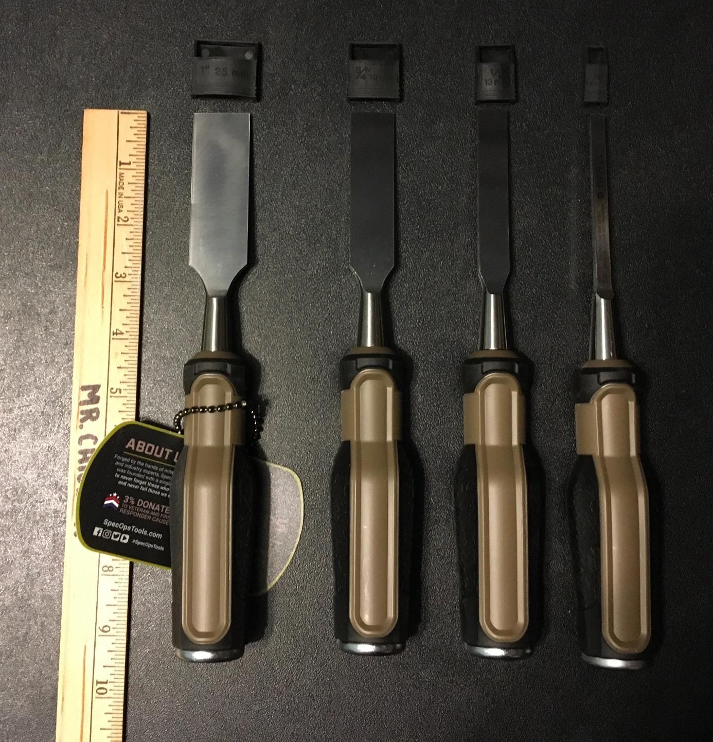 Spec Ops Tools Wood Chisel for Carpentry & Woodworking, Beveled Edge High-Carbon Steel Blade, Full Tang Shock-Absorbing Grip, 4-Piece Set customer photo 2