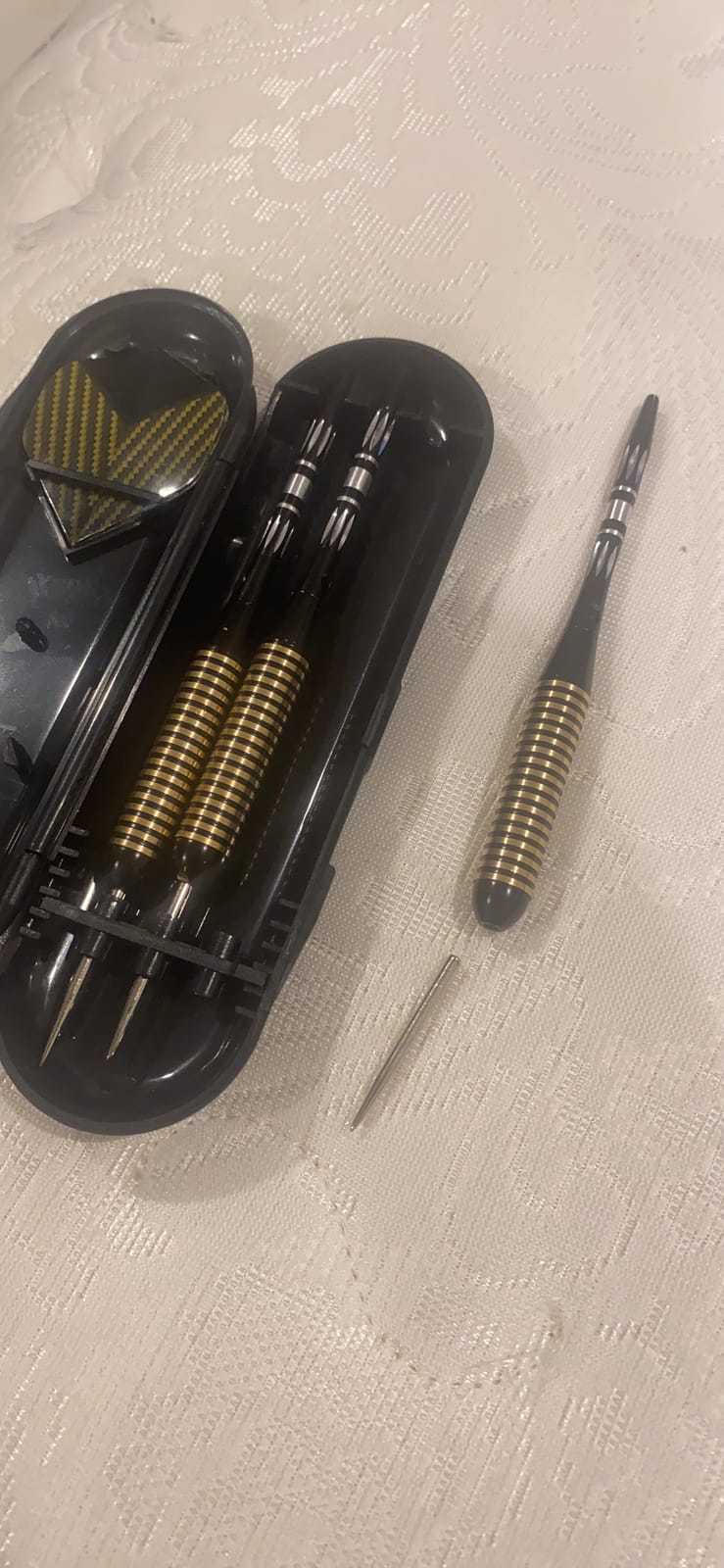 Steel Tip Darts Set for Dartboard, Professional Brass Darts Metal Tip Black Purple Aluminium Nylon Shafts 9 Flights 50 Rubber O-Rings 12 Spring Rings 1 Dart Sharpener Tool 24/27 Grams customer photo 1
