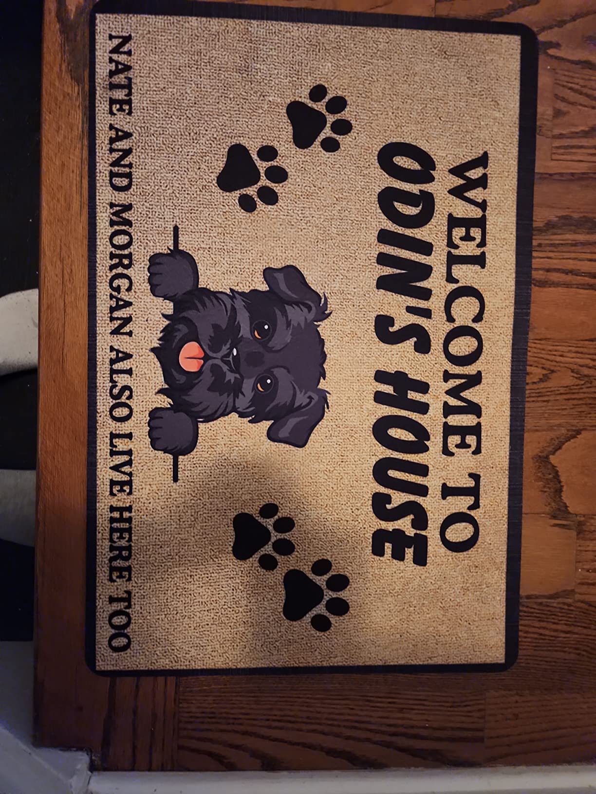 Personalized Dog Doormat - Custom Funny Pet Welcome Mat, Unique Breeds Names, Dogs Owner Lives Here Too, Non-Slip Rubber Grip Rug, Indoor Outdoor, USA Made Gift, Fun Decoration for Dog/Cat Owners customer photo 1