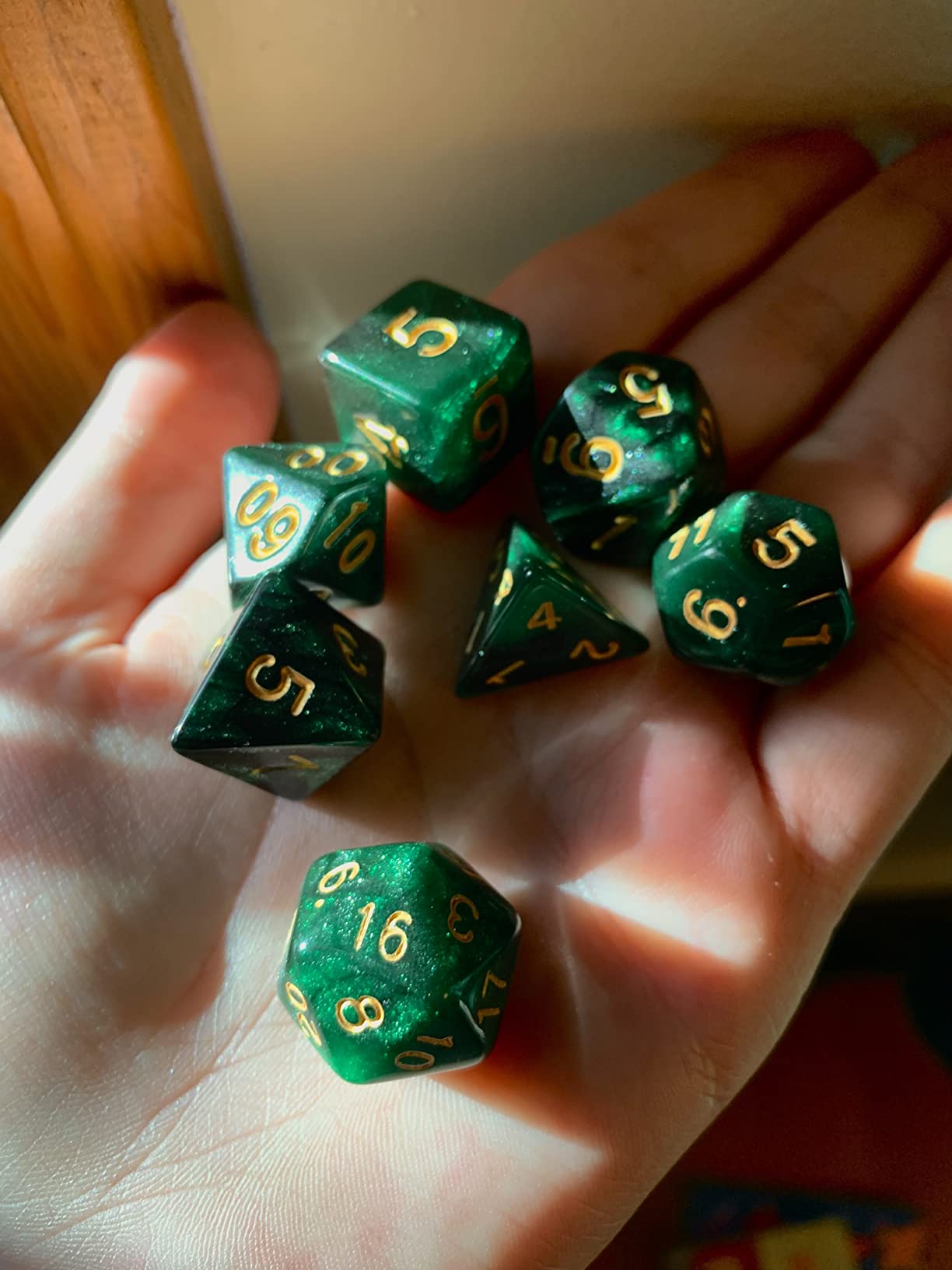 Polyhedral DND Dice Set Glitter Dice for Dungeon and Dragons D&D RPG Role Playing Games Green Mix Black Nebula Dice customer photo 1