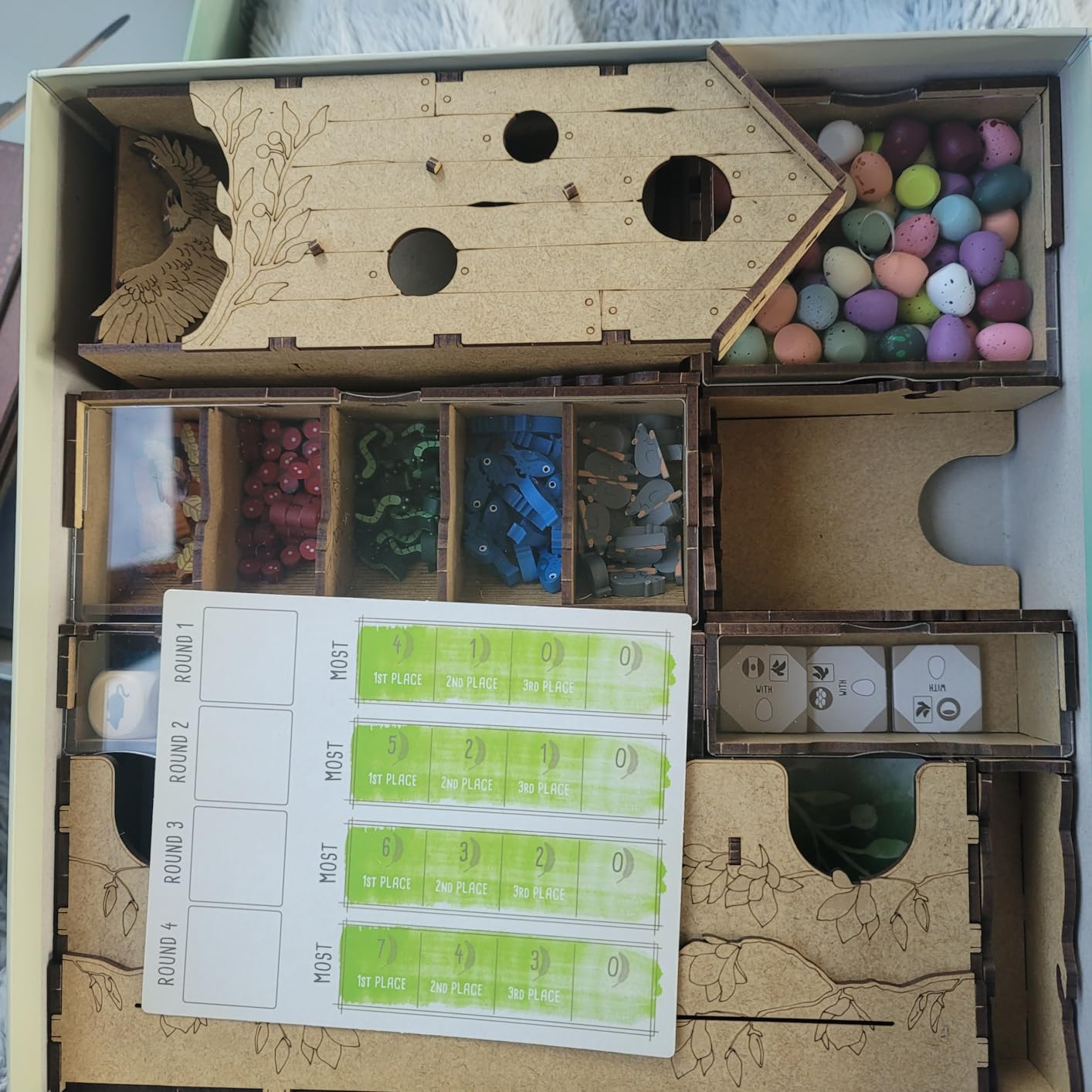 TowerRex Organizer for Wingspan Board Game | European & Oceania Expansions Compatible, Fits Sleeved Cards, Removable In-Game Trays, Board Game Storage with Dice Tower customer photo 1