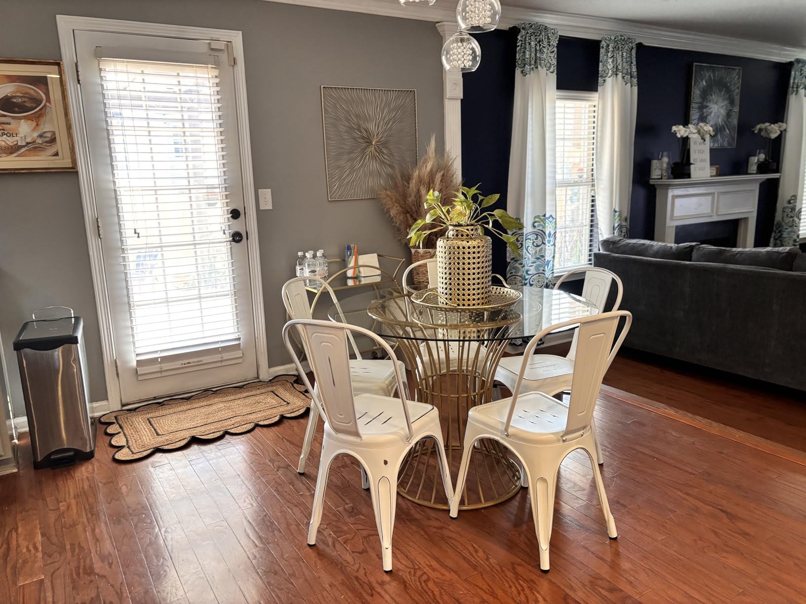 Furmax Metal Dining Chair Indoor Outdoor Use Stackable Chic Side Classic Trattoria Metal Chairs Set of 4 for Kitchen, Dining Room, Bistro and Cafe (Distressed Blue) customer photo 1