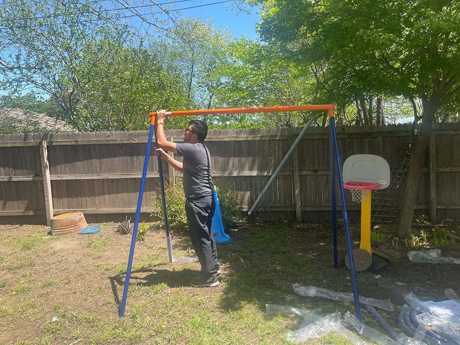 Lunafun Swing Sets for Backyard, 440lbs Swing Set with Heavy-Duty A-Frame Metal Stand, 1 Saucer Swing Seat & 1 Belt Swings Seat customer photo 1