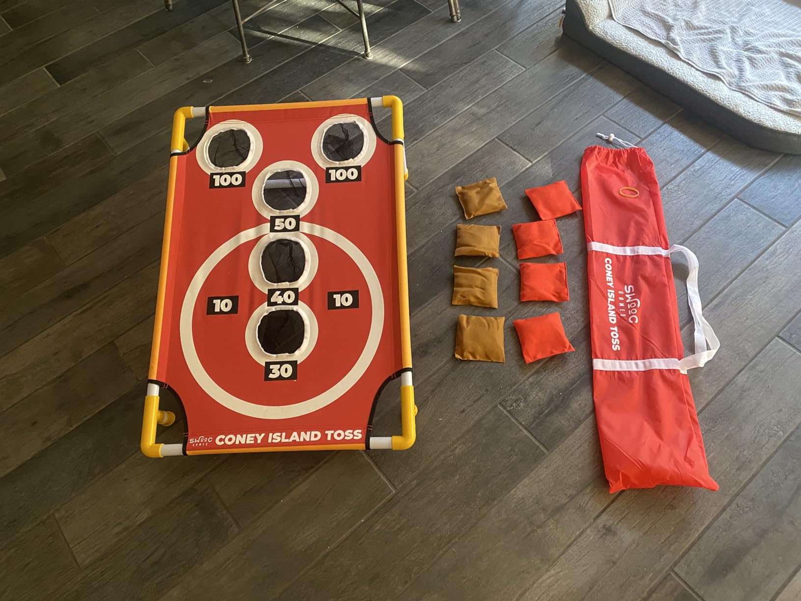 Swooc Games - Coney Island Toss™ - Arcade Style Cornhole Board Set w/Carrying Case & 15+ Games - Corn Hole Games for Adults - Kids Bean Bag Toss Game - Kids Cornhole Set w/Bags - Outdoor Yard Games customer photo 1