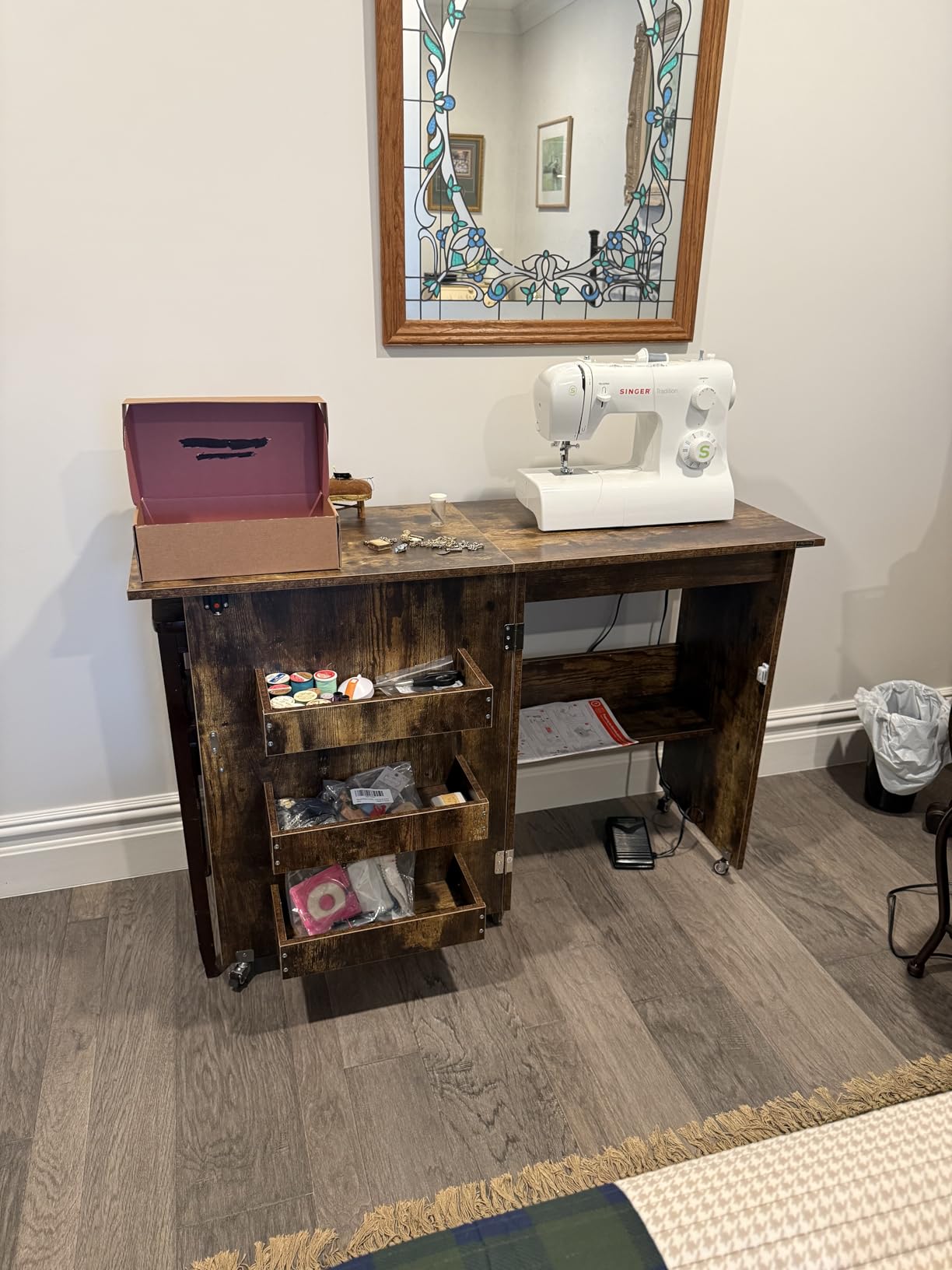 VIVOHOME Folding Sewing Table for Sewing Machine, Sewing Desk with Storage customer photo 1