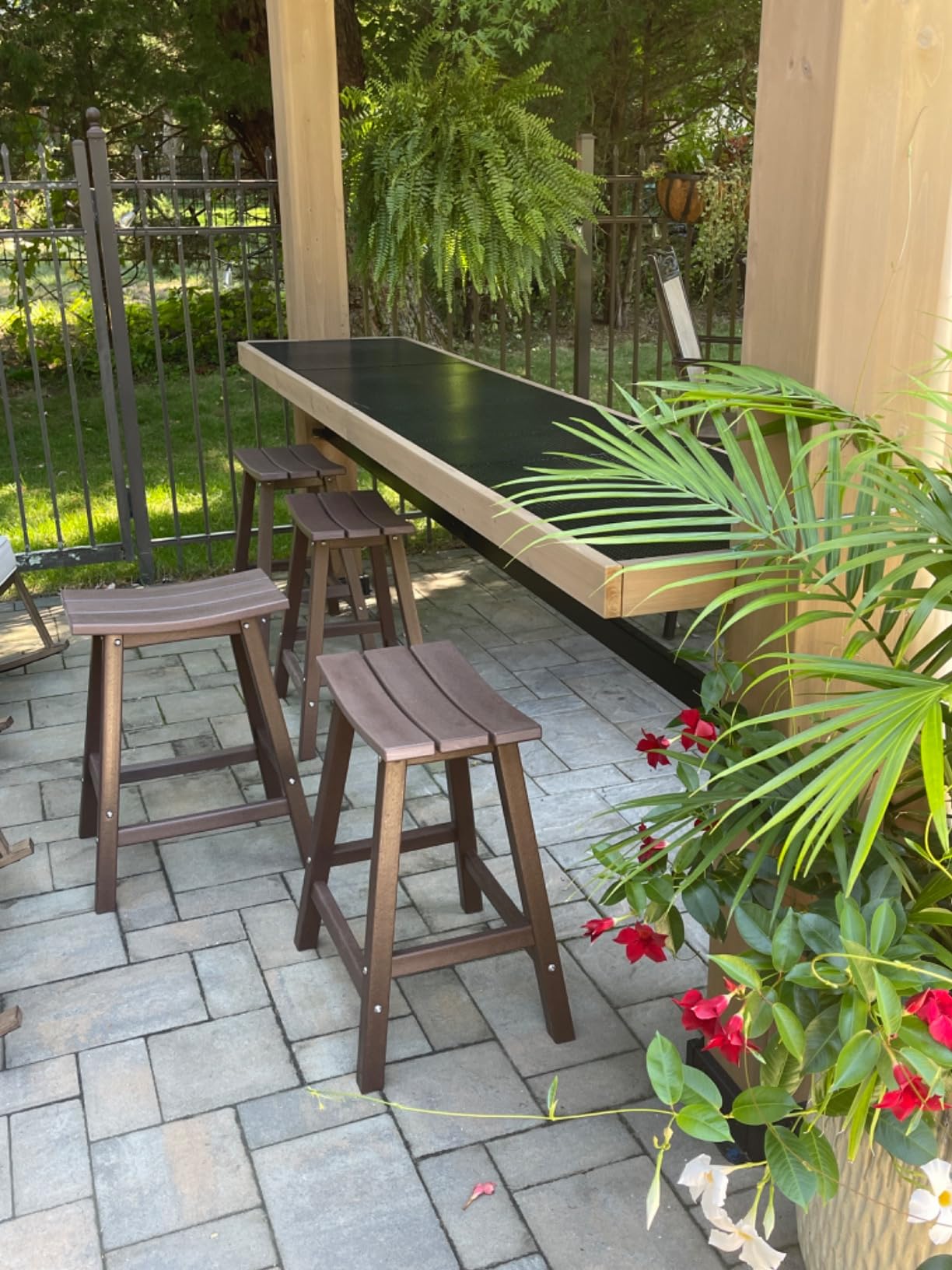 WestinTrends Malibu 29 Inch Outdoor Bar Stools, All Weather Resistant Poly Lumber Adirondack Bar Height Stools, Dark Green customer photo 1