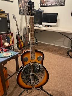Resophonic Resonator Acoustic Electric Guitar Kit, 6 String Round Neck Sunburst Wood Body Guitar for Blues, Country & Slide, Built-in Preamp, Metal Cone, Gig Bag, Strap, Tuner, Strings & Picks customer photo 1