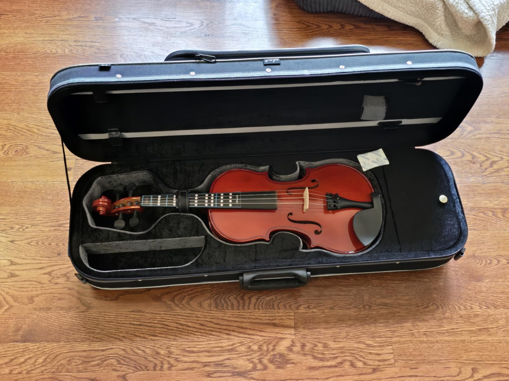 adm Violin Case 4/4 Full Size Sturdy Oblong Violin Hard Case with Built-in Hygrometer, Super Lightweight Portable Hard-Shell with Carrying Straps Travel Carrying Bag for Beginners, Grey customer photo 2