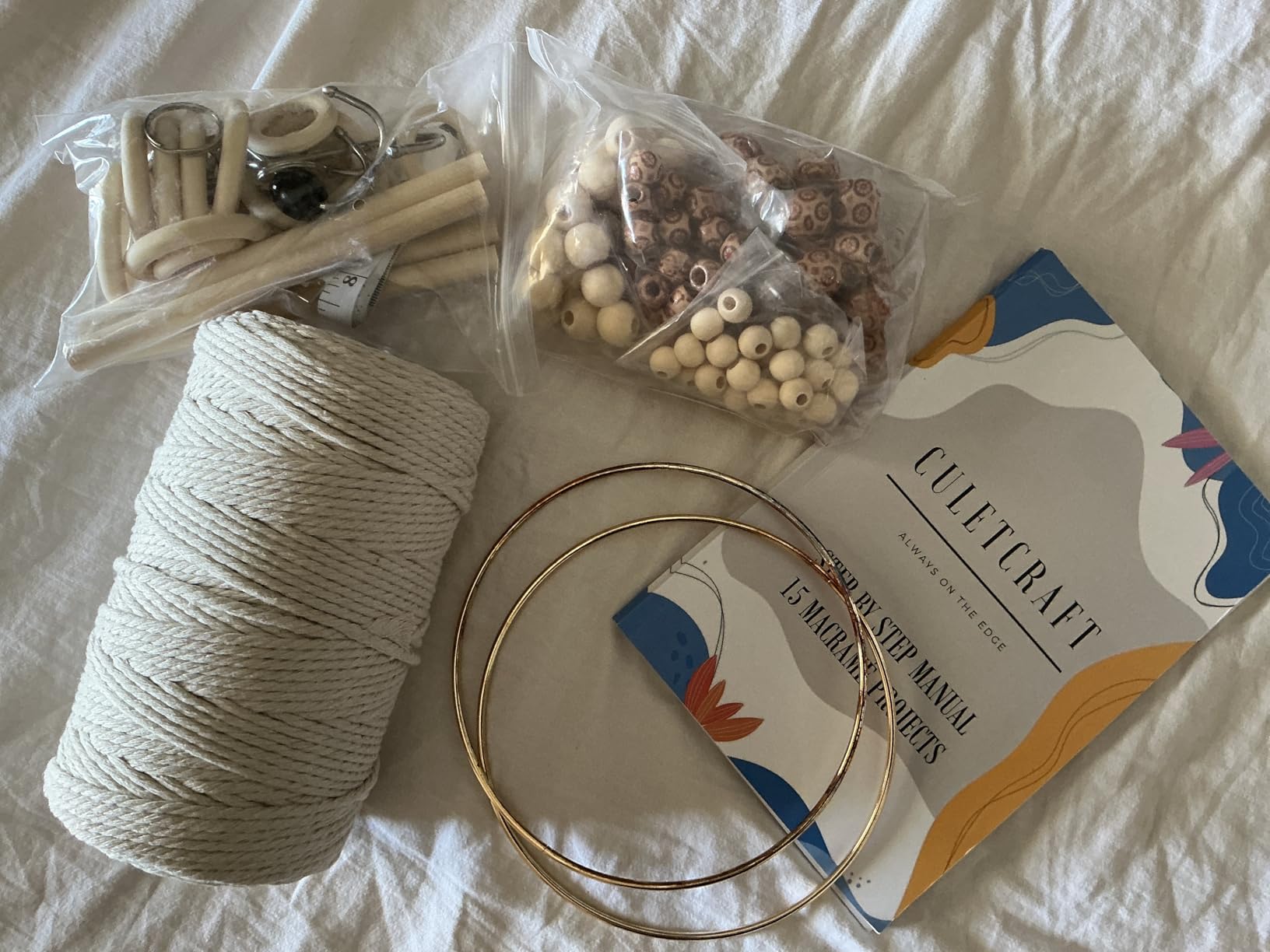 CULETCRAFT Macrame Kit for Beginners 153pc, 15 Projects Book, 164yd Cotton Macrame Cord, Wooden Beads & Sticks, Wooden & Metal Rings, Gift Box, Book & Accessories, Perfect Macrame Starter Kit customer photo 1