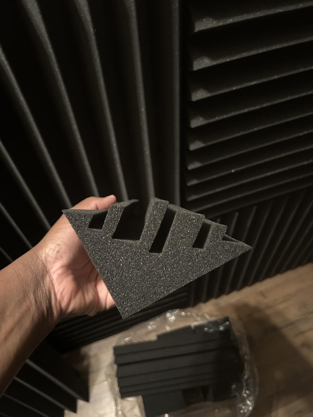 TroyStudio Bass Traps - 12 Pcs 4 X 4 X 12 Inches Dense Thick Studio Bass Foam Corner, Acoustic Treatment Panel Absorbing Echo Reverb, Low Frequency Sound Absorber for Music Room Home Recording Studio customer photo 1