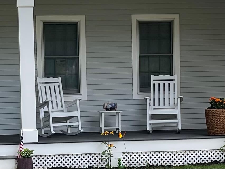 Stoog Patio Rocking Chairs Set of 2, All-Weather Outdoor & Indoor Porch Rocker with 400 lbs Weight Capacity, Front Porch Rocker Chairs Looks Like Real Wood, Teak customer photo 2