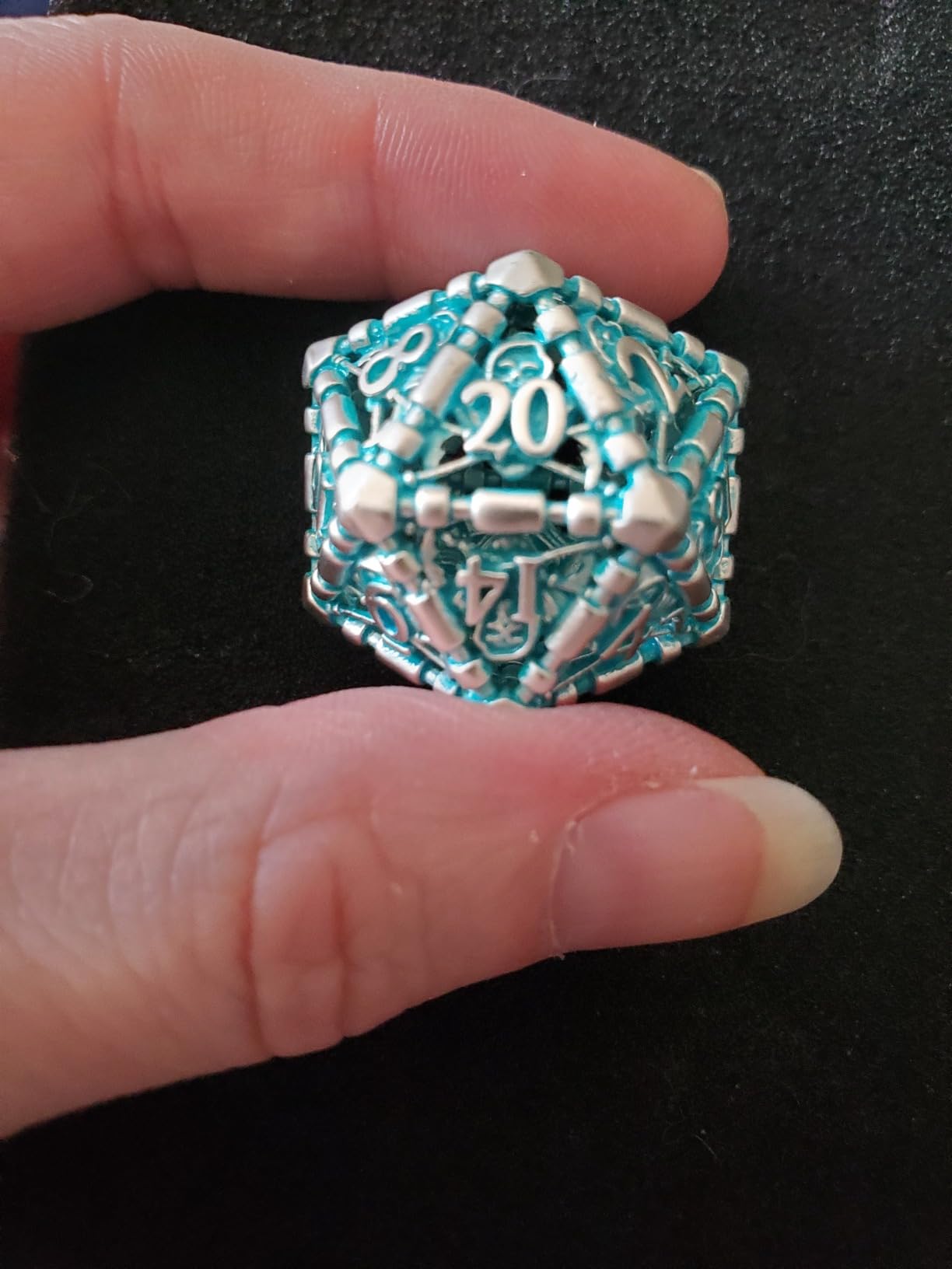 DND Dice Set, 3D Hollow Dragon Metal 7-Die, Silver Blue | Solid Copper, Antique Silver-Blue Finish, Easy-to-Read Numbers, Gift Box & Velvet Bag for DND and TTRPG Gaming customer photo 1