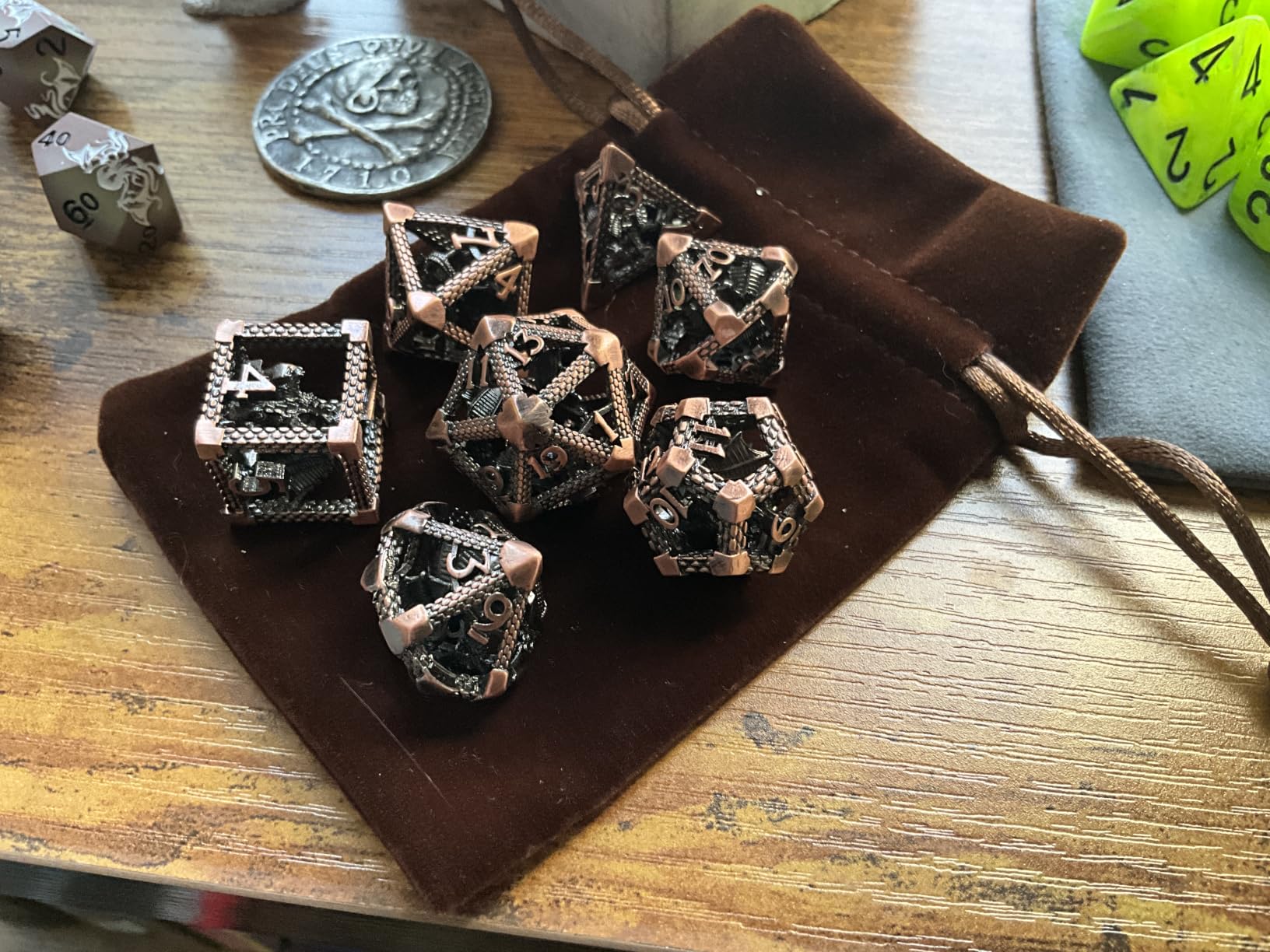 DND Dice Set, 3D Hollow Dragon Metal 7-Die, Silver Blue | Solid Copper, Antique Silver-Blue Finish, Easy-to-Read Numbers, Gift Box & Velvet Bag for DND and TTRPG Gaming customer photo 2