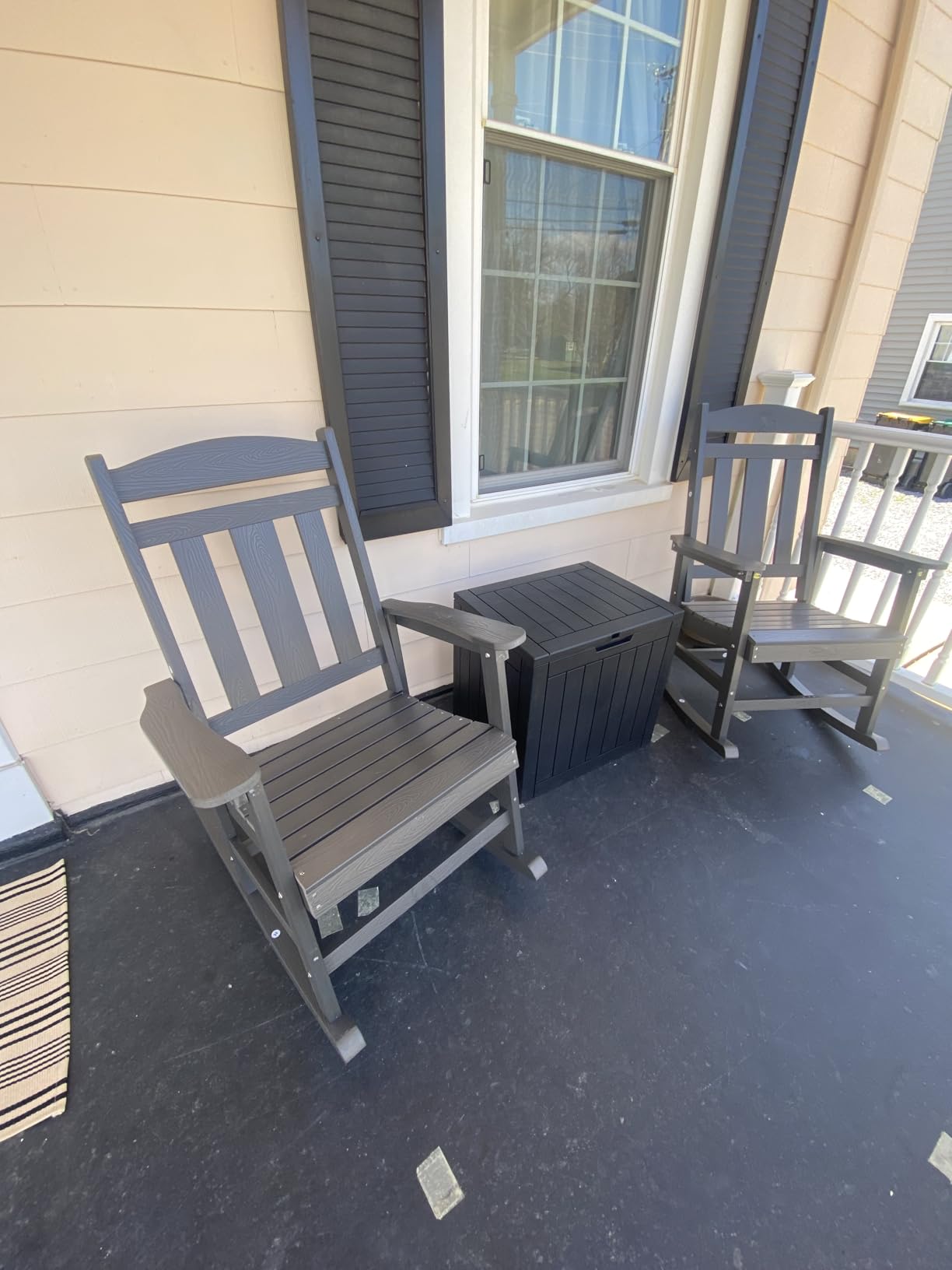 LUE BONA Outdoor Rocking Chairs Set of 2, Weather Resistant HDPS Poly Rocker Chairs, 350lb Heavy Duty, Oversized Porch Rocker for Adult, High Back Smooth Rocking Chair for Outdoor & Indoor, Brown customer photo 2