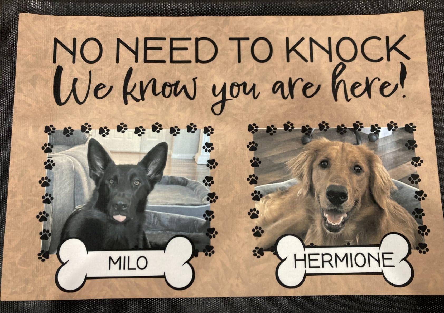 Personalized Dog Door Mat, No Need to Knock Dog Doormat, Custom Door Mats | Add 2 Dog Photos & Names, Cute Welcome Mat, Outdoor/Indoor Door Mat | 20