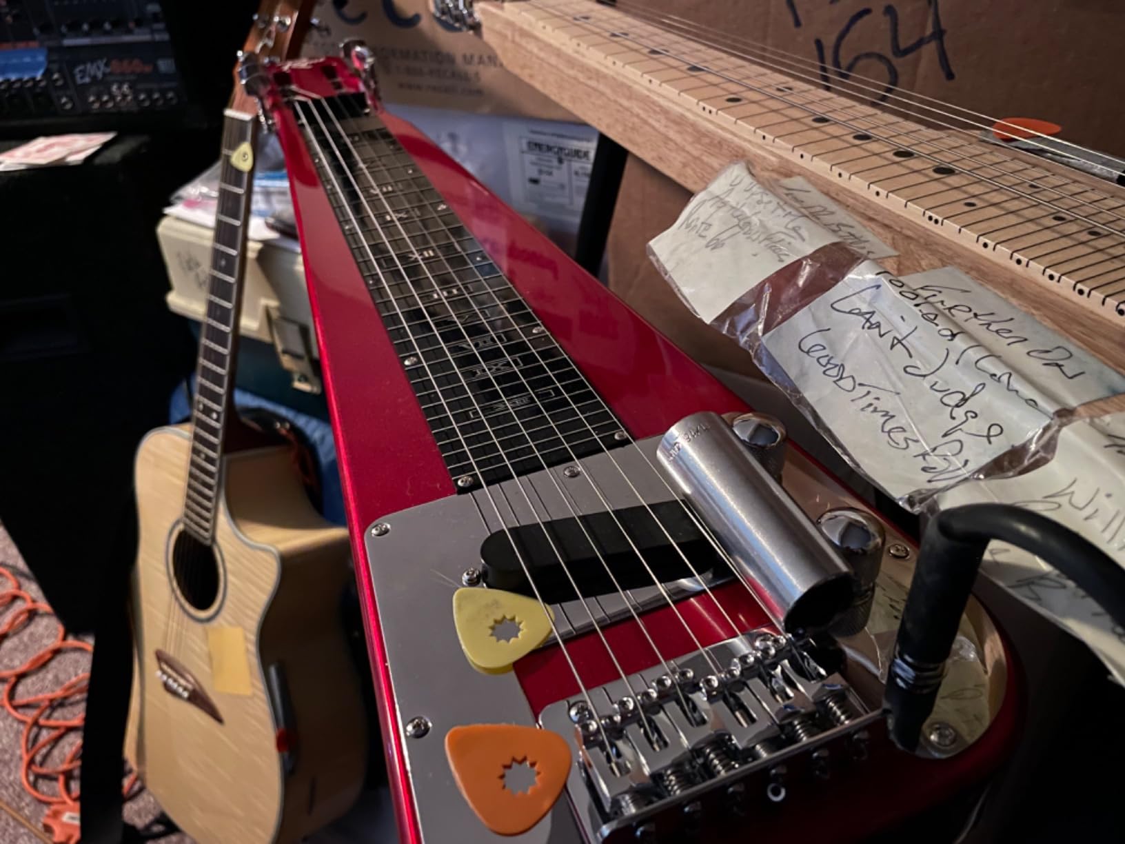 TARIO Lap Steel Guitar 6 String Slotted Head Stock Electric Slide Guitars With Gig bag (Red) customer photo 2