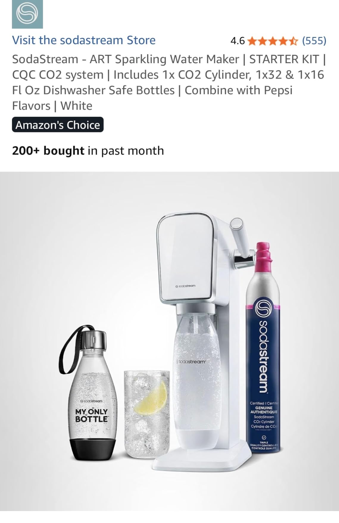 SodaStream - ART Sparkling Water Maker | STARTER KIT | CQC CO2 system | Includes 1x CO2 Cylinder, 1x32 & 1x16 Fl Oz Dishwasher Safe Bottles | Combine with Pepsi Flavors | Black customer photo 2
