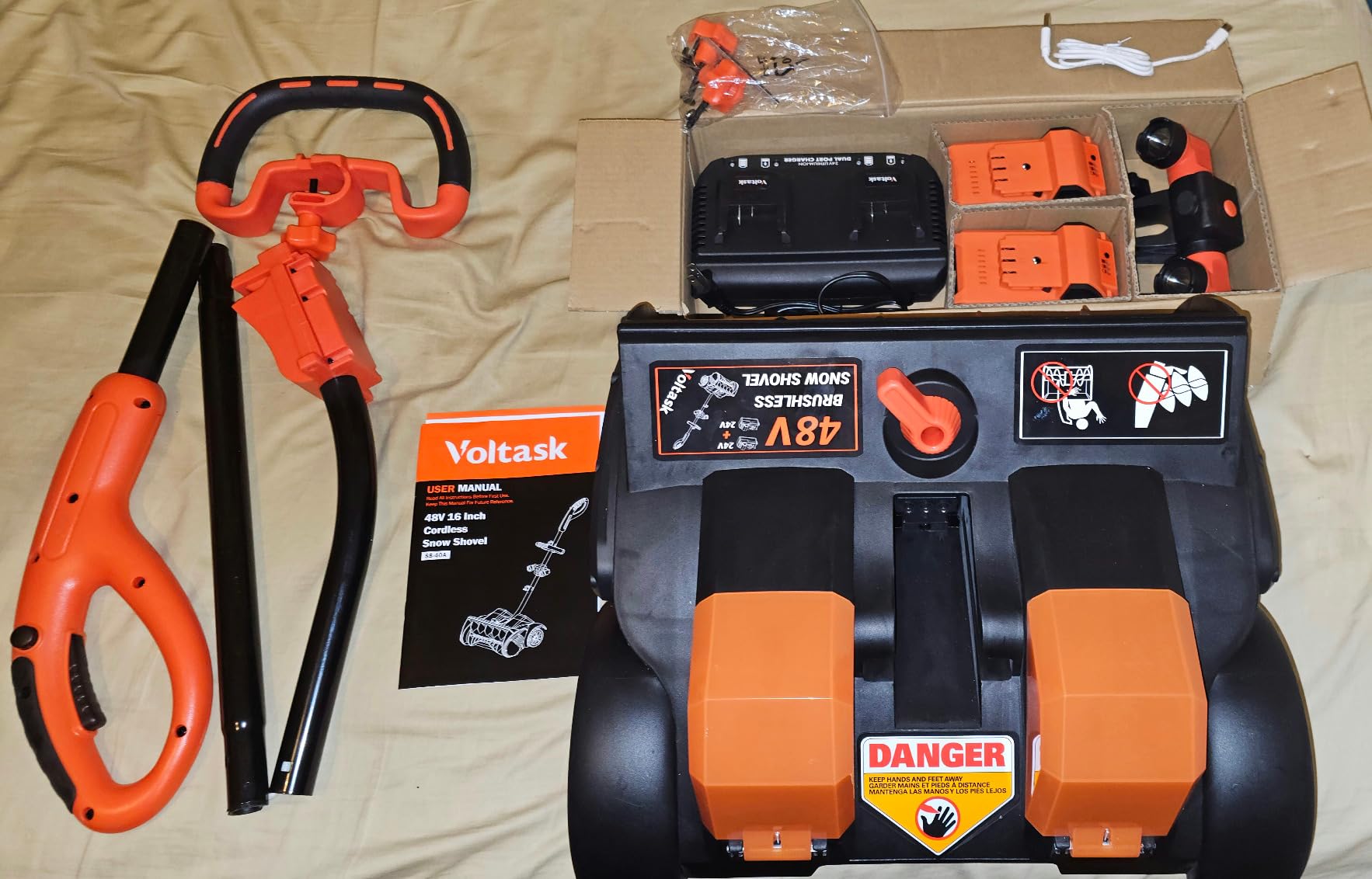 VOLTASK 48V 16-Inch Brushless Cordless Snow Shovel with Wheels, Orange customer photo 2