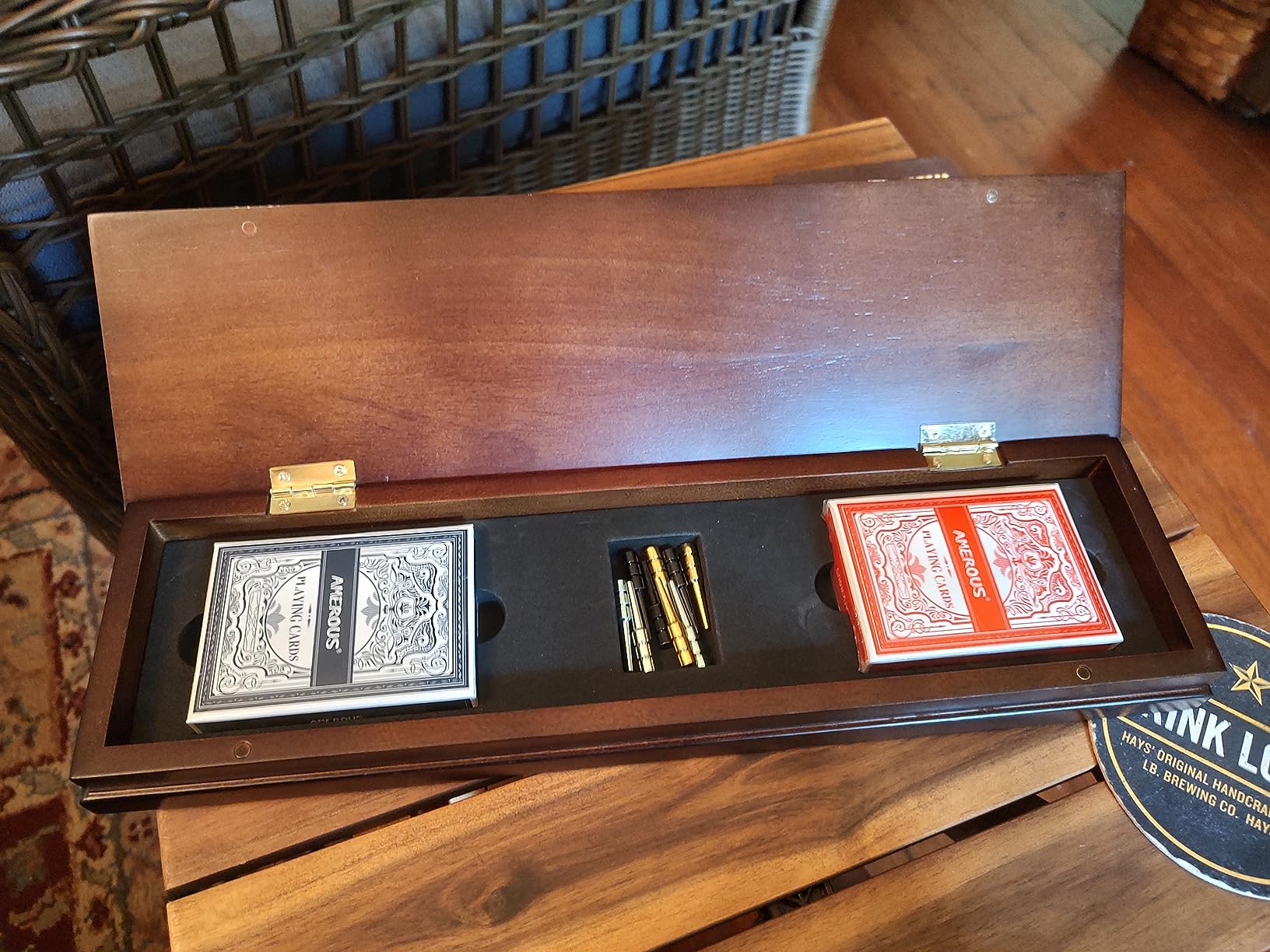 AMEROUS Wooden Cribbage Board Game Set with Magnetic Lock - Metal Pegs - 2 Playing Cards - Continuous 3 Track Board - Larger Storage Area, Travel Portable Cribbage Game Sets for Family customer photo 2