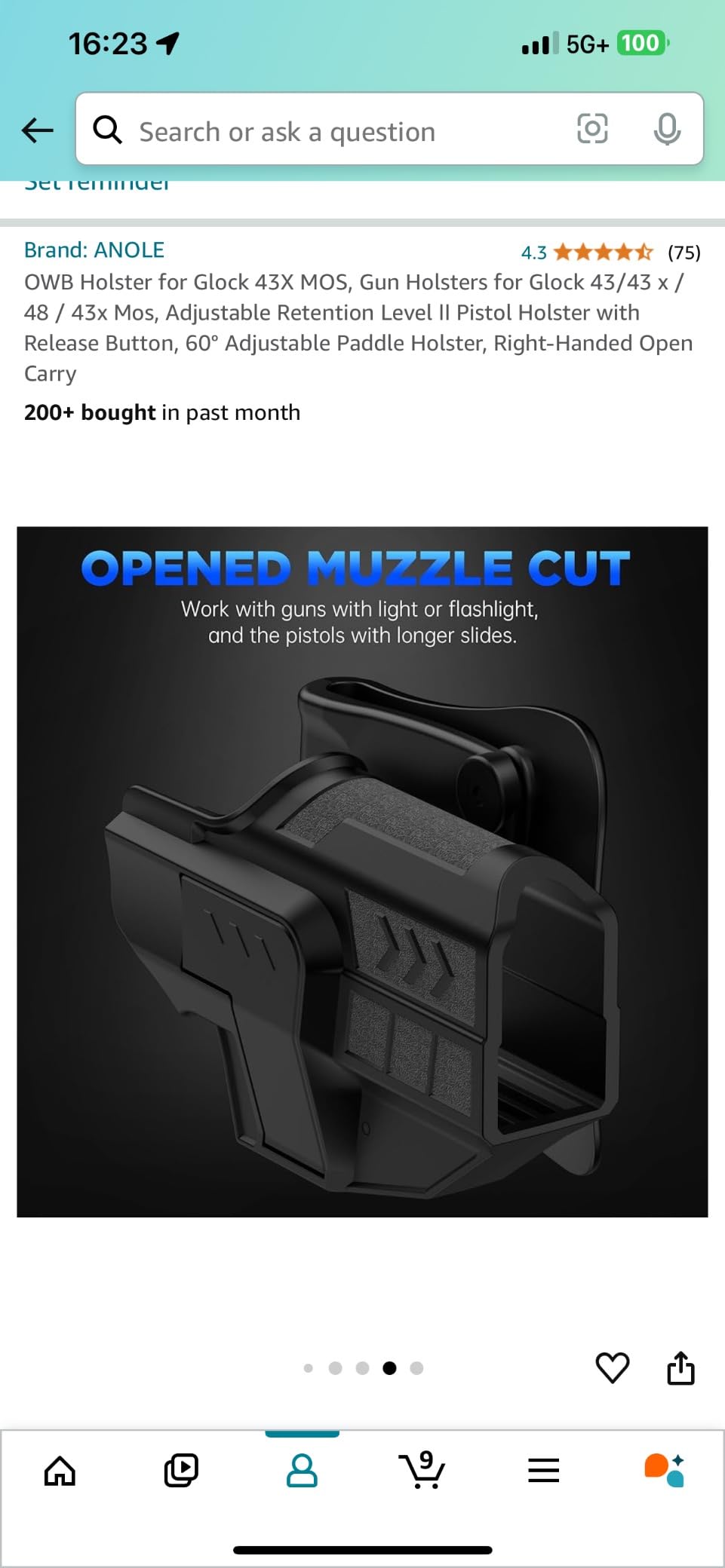 OWB Paddle Holster Compatible with Glock 43X/48/43, Level II Retention RH customer photo 1