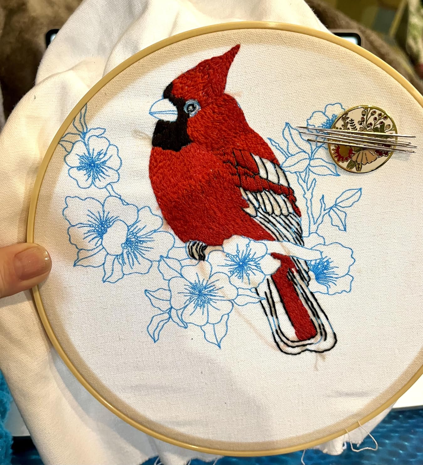 Louise Maelys Cardinal Embroidery Kits for Beginners with Flower Pattern | Cross Stitch Kits Offer Pre-Printed Fabric, Embroidery Hoop, Threads, Needles and Guide. Needlepoint Kit for Adults Starter customer photo 2