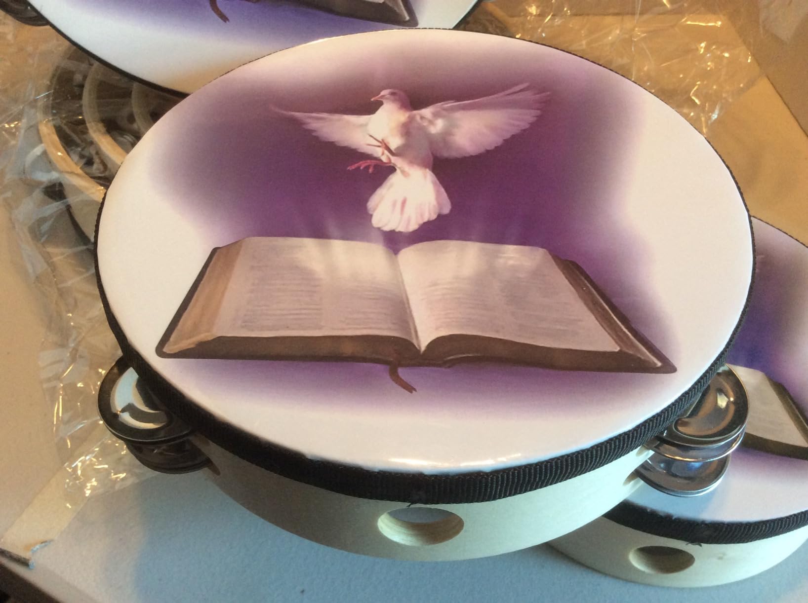 Boao 6 Pack Tambourines for Church, Double Row Jingle, Dove Bible Black customer photo 1