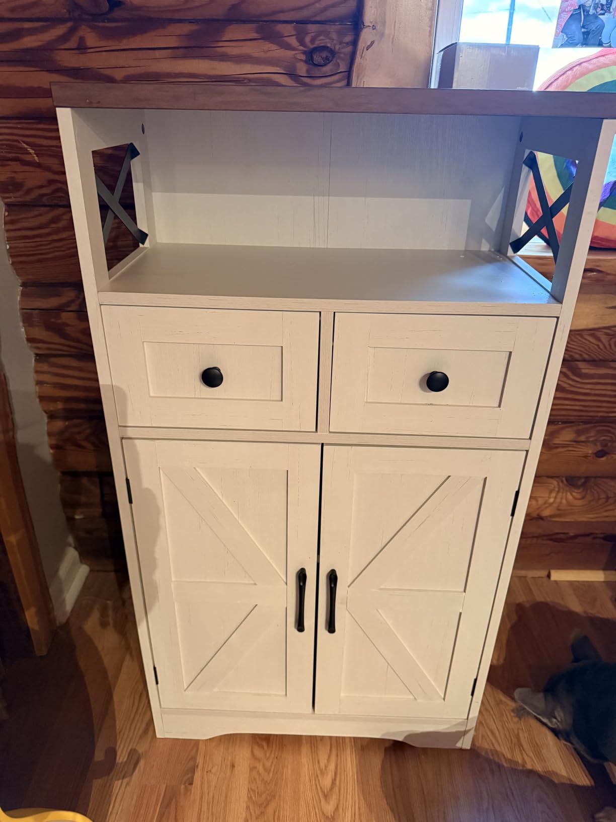 Befrases Farmhouse Storage Cabinet with Drawers and Shelf, Freestanding Kitchen Pantry Hutch for Kitchen, Living Room, Home Office, Rustic Grey customer photo 2