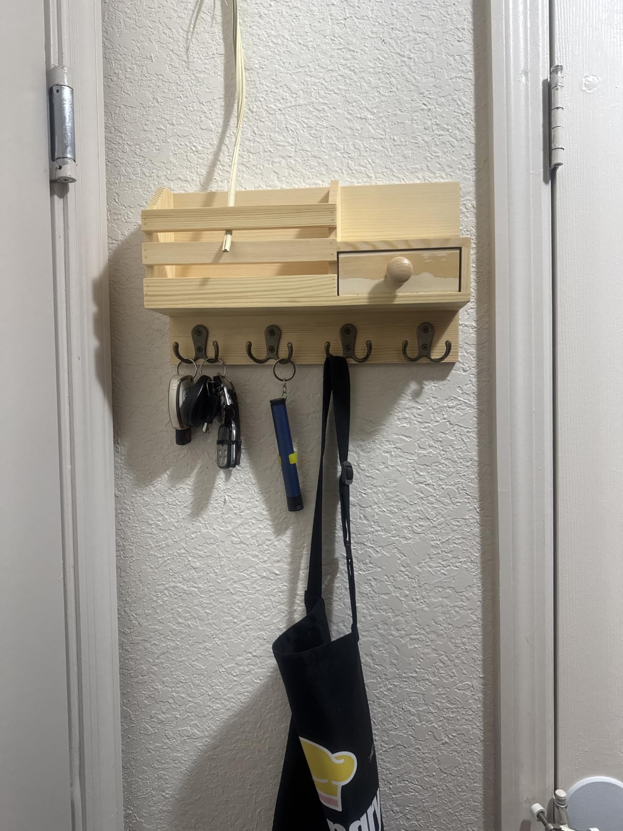 Key Holder Wall Mount, Wooden Key and Mail Organizer, Black customer photo 1
