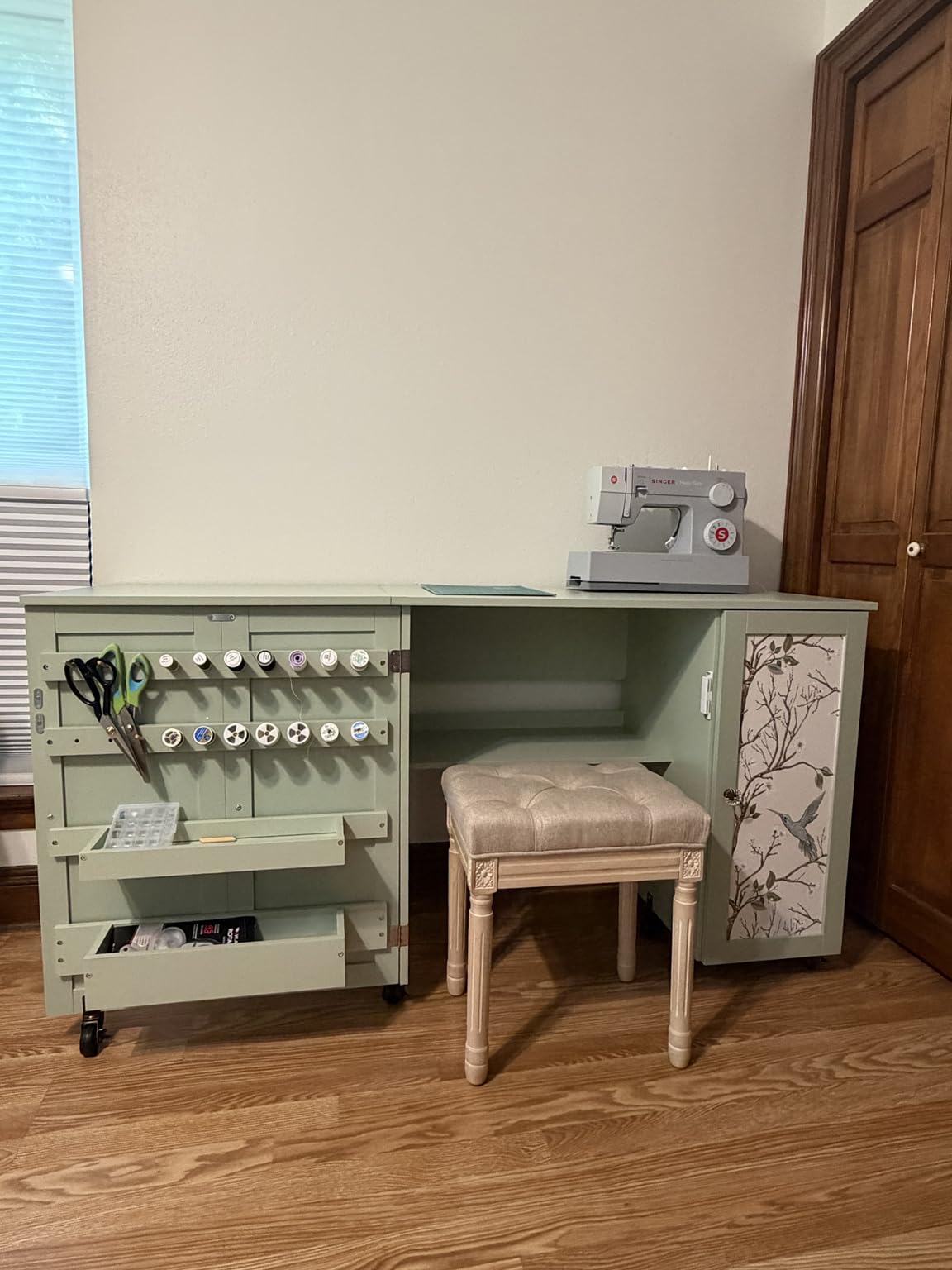 Best Choice Products Large Folding Sewing Table, Multipurpose Portable Craft Station & Side Desk w/Compact Design, Caster Wheels, Storage Shelves, 2 Storage Trays, Magnetic Doors - Light Green customer photo 2