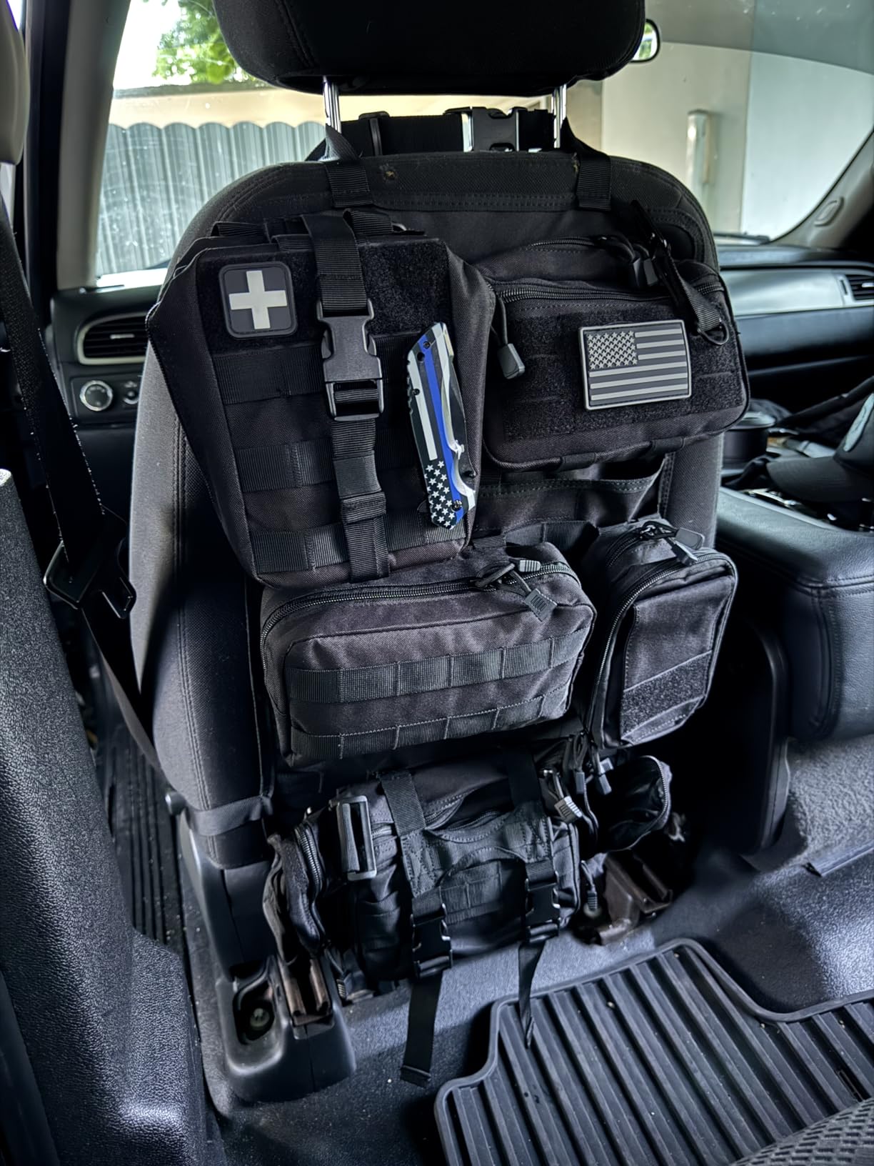 6 Pack Tactical Molle Car Seat Back Organizer - Tactical Vehicle Panel Organizer with 5 Detachable Molle Pouch for Car Truck Ford Jeep Vehicle,US Flag Patch and Keychain for Man customer photo 1