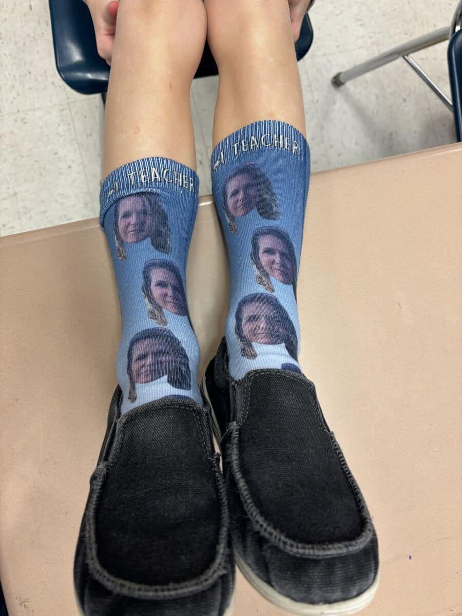 Custom Face Socks with Photo Novelty Crew Socks, Personalized Red Hearts Unisex Crew Sock Gifts for Men Women Made in USA customer photo 1