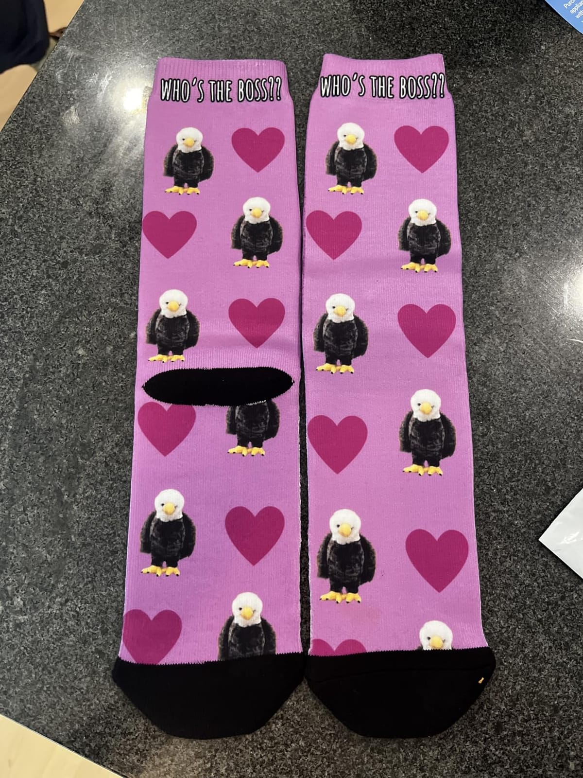 Custom Face Socks with Photo Novelty Crew Socks, Personalized Red Hearts Unisex Crew Sock Gifts for Men Women Made in USA customer photo 2