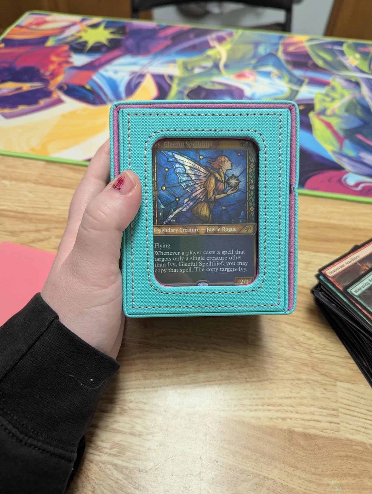 UAONO Card Deck Box for MTG Commander, Fits 100 Double-Sleeved Cards | Independent Commander Display, Magnetic Deck Case for Magic the Gathering TCG, 2 Dividers & 1 Top Loader (Black) customer photo 2