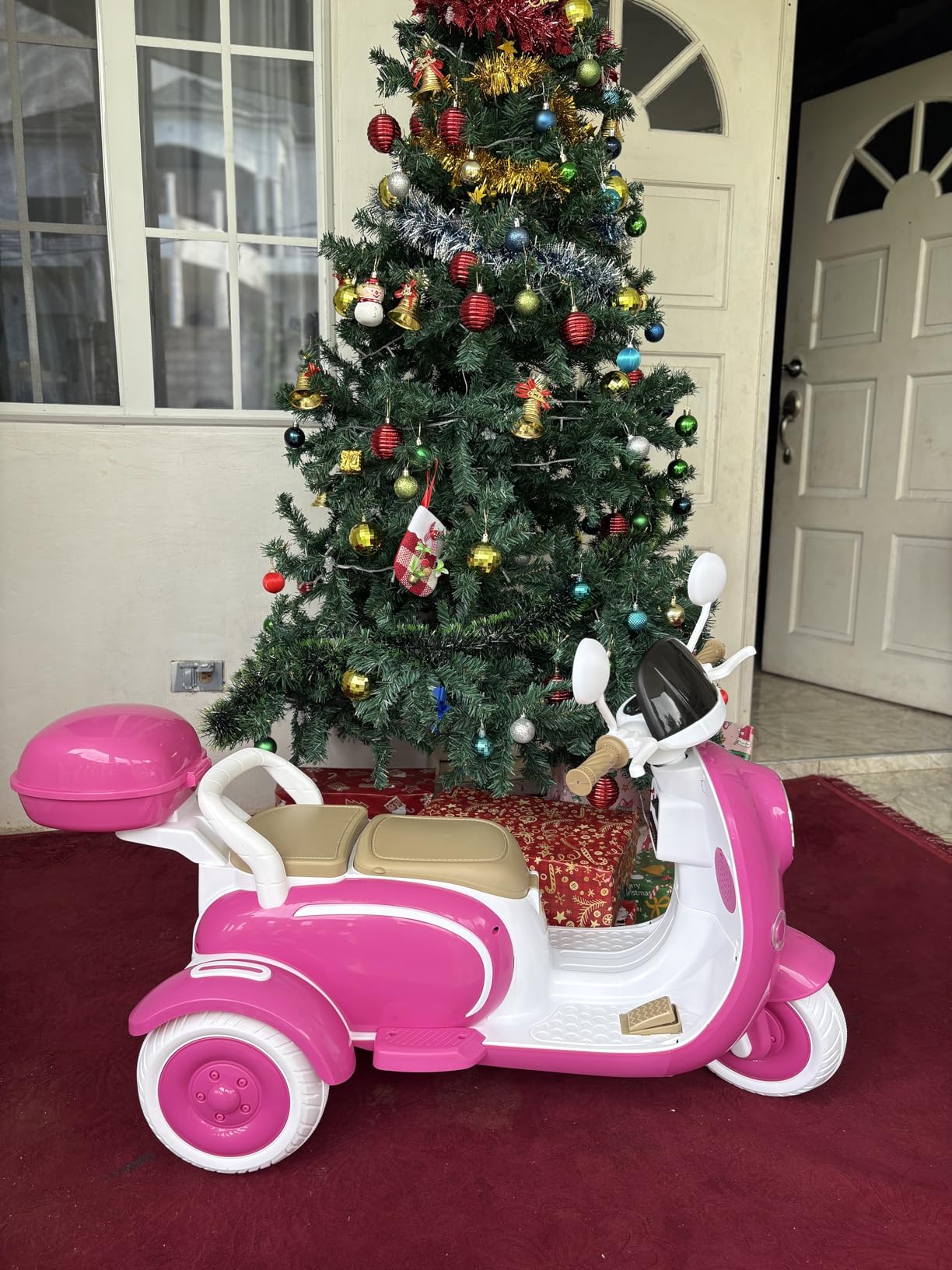 HEIMILI 12V Kids Electric Motorcycle, 2-Seater Mini Electric Bike for Kids, 3-Wheel Ride On Toys for Girls, Battery Powered Ride On Scooter Moped with MP3 & Bluetooth, Ages 3-6 customer photo 1